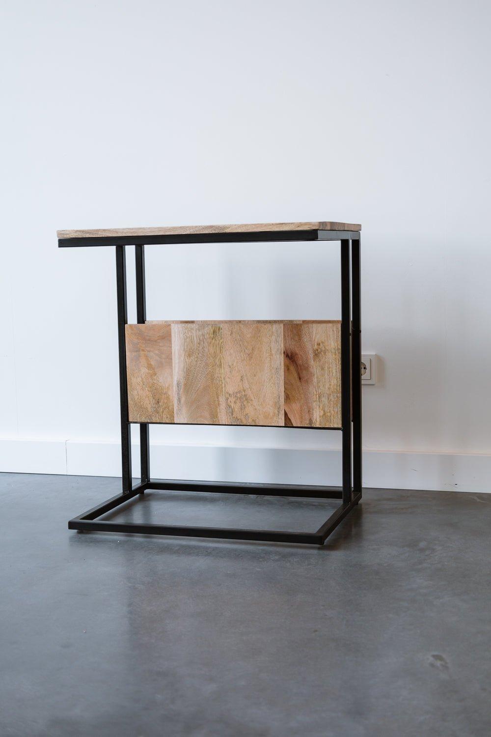 Bijzettafel voor over de bank | Mangohout en Staal | 45x60x69cm