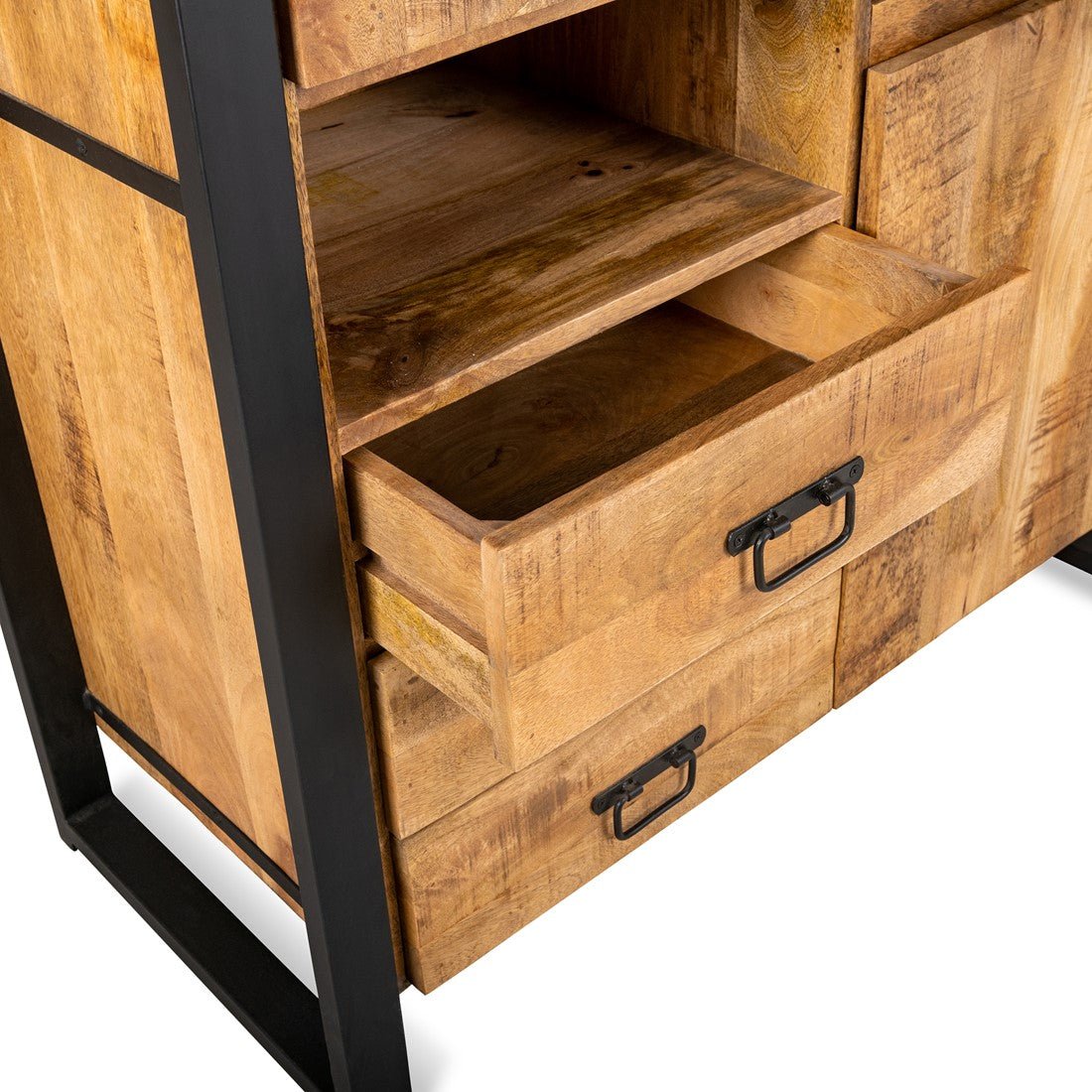 Britt Vitrine Kast Glazen Deur Links Mangohout en Staal