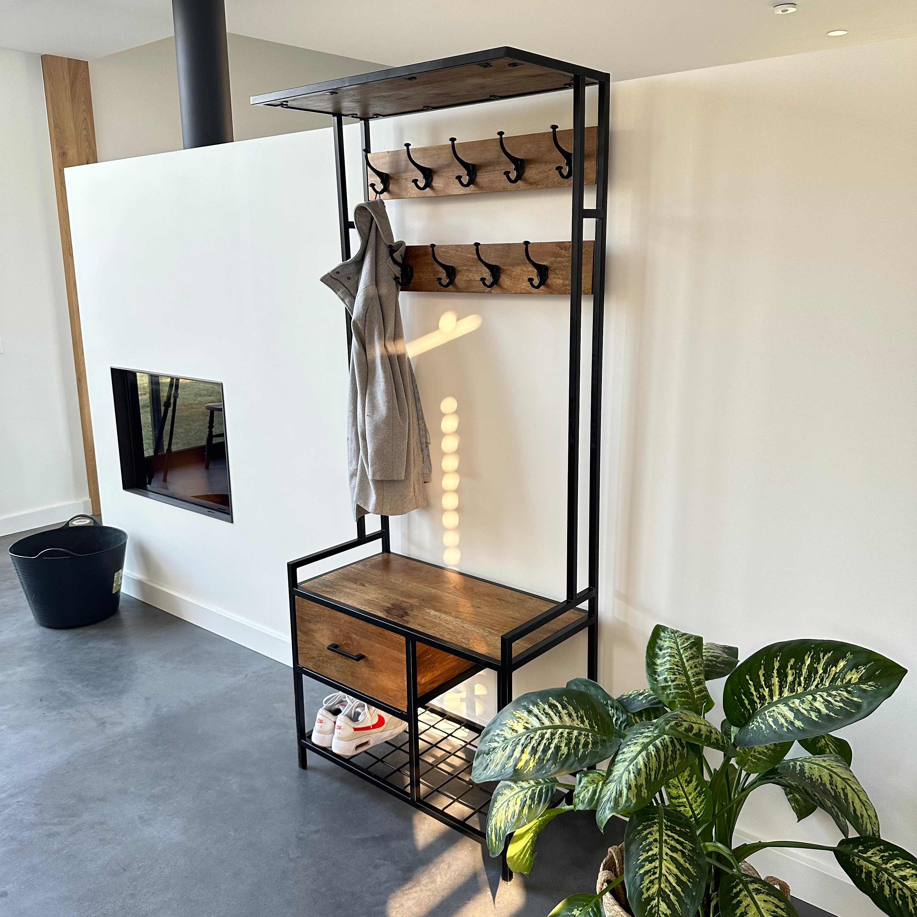 Garderoberek met lade Industrieel Design | Mangohout en Staal | 80x40x190cm - Industrieelinhuis.nl