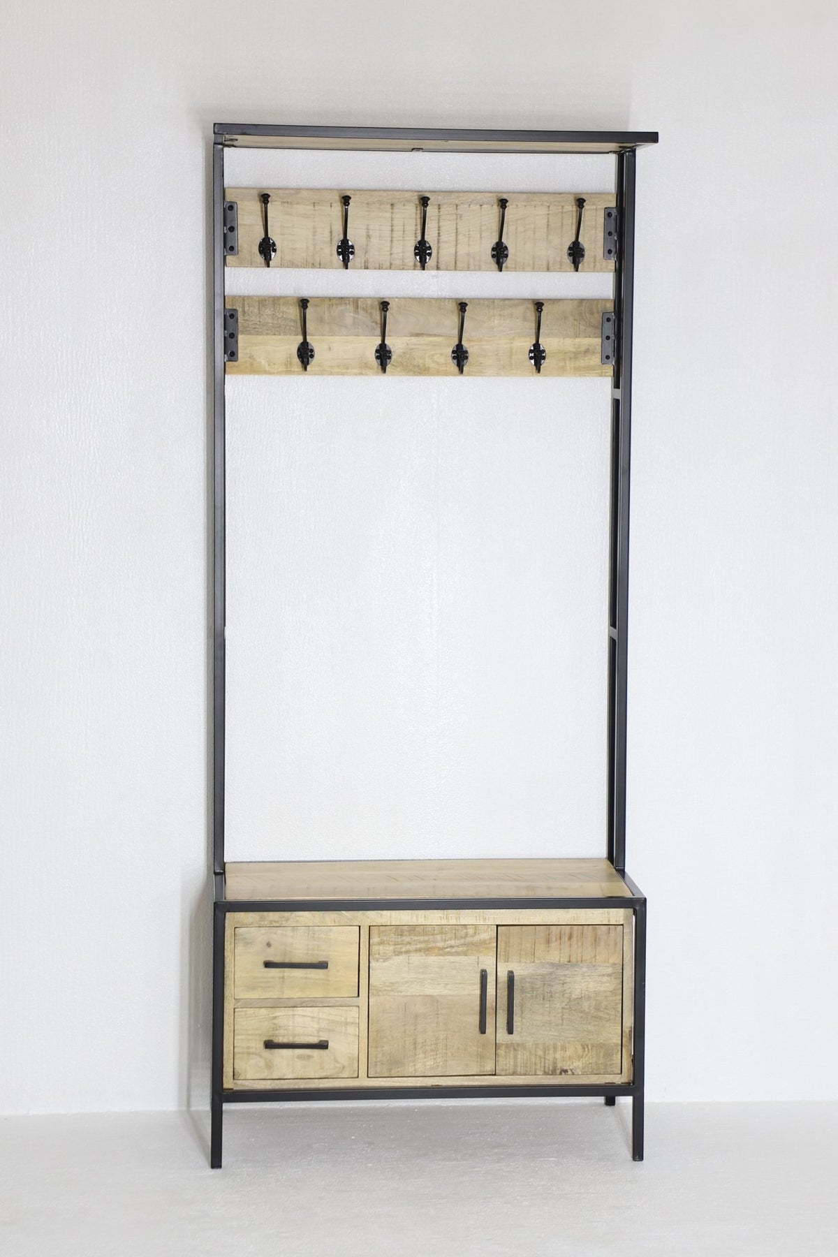 Garderoberek Industrieel Design Naturel | Mangohout en Staal | 80x40x190cm