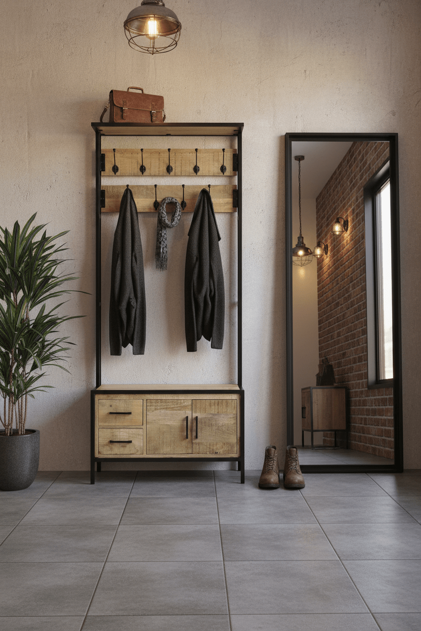 Garderoberek Industrieel Design Naturel | Mangohout en Staal | 80x40x190cm