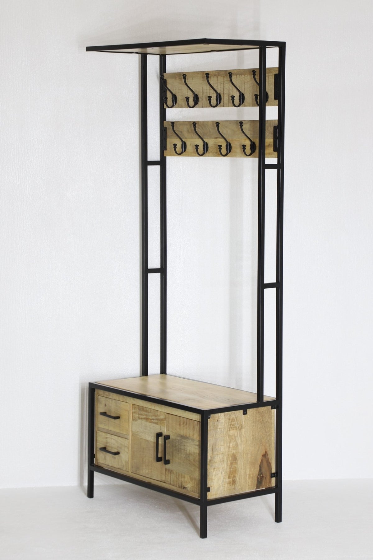 Garderoberek Industrieel Design Naturel | Mangohout en Staal | 80x40x190cm