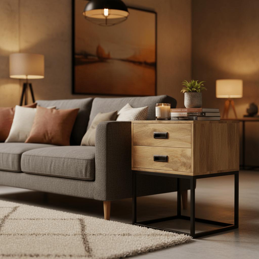 Veloura Nachtkastje – Hoog Mangohout Nachtkastje met Mat Zwart Staal | Industrieel Design 50x40x70 cm - Industrieelinhuis.nl