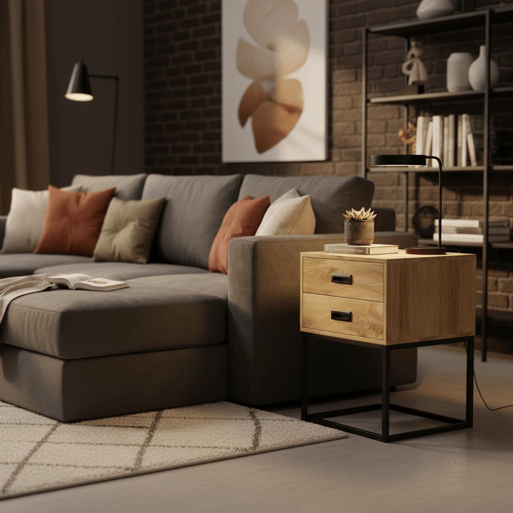 Veloura Nachtkastje – Hoog Mangohout Nachtkastje met Mat Zwart Staal | Industrieel Design 50x40x70 cm - Industrieelinhuis.nl