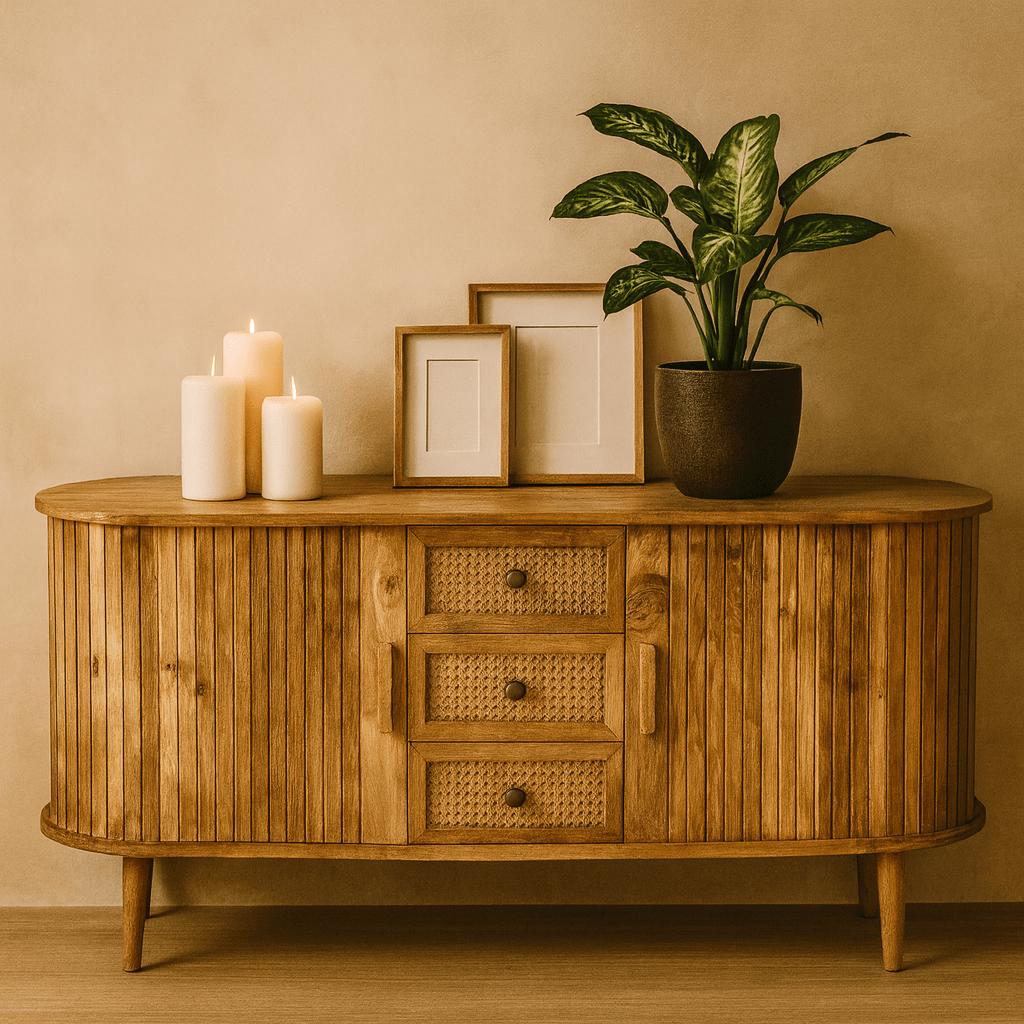 Dressoir kast Ubud rotan met lades en deuren Bali stijl | 160x42x70cm - Industrieelinhuis.nl