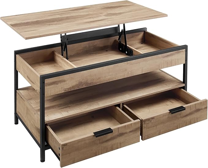 Salontafel, Lift Top Salontafel Met Lades En Verborgen Compartiment, Retro Centrale Tafel Met Houten Lift Tafelblad, Voor Woonkamer,Vintagebrown Salontafel, Lift Top Salontafel Met Lades En Verborgen Compartiment, Retro Centrale Tafel Met Houten Lift Tafelblad, Voor Woonkamer,Vintagebrown