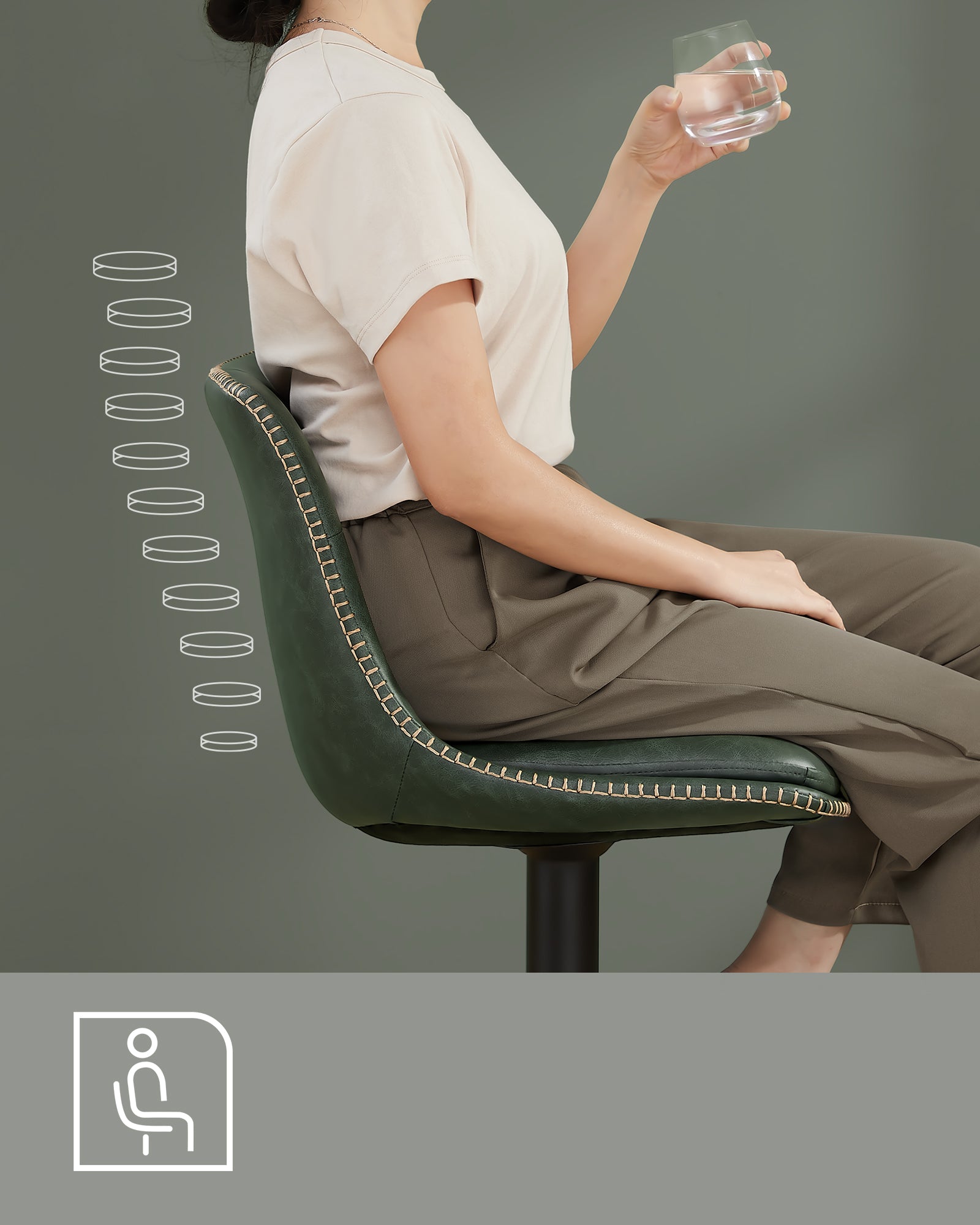 Barkrukken Set van 2 – Verstelbare draaibare keukenstoelen met rugleuning, voetensteun en PU-leren zitting in bosgroen - Industrieelinhuis.nl