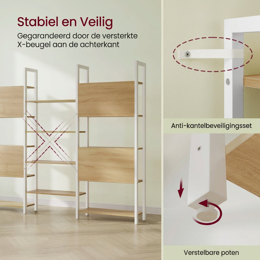 Open Boekenkast Elora met 14 Planken – Gouden Eiken/Wit – 158x24x166 cm - Industrieelinhuis.nl