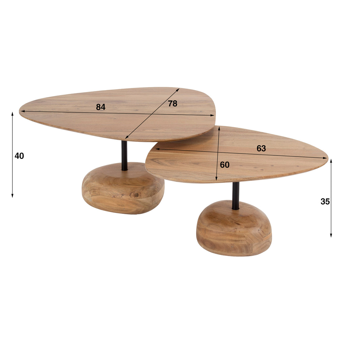 Organische salontafel set van 2 | voet van hout