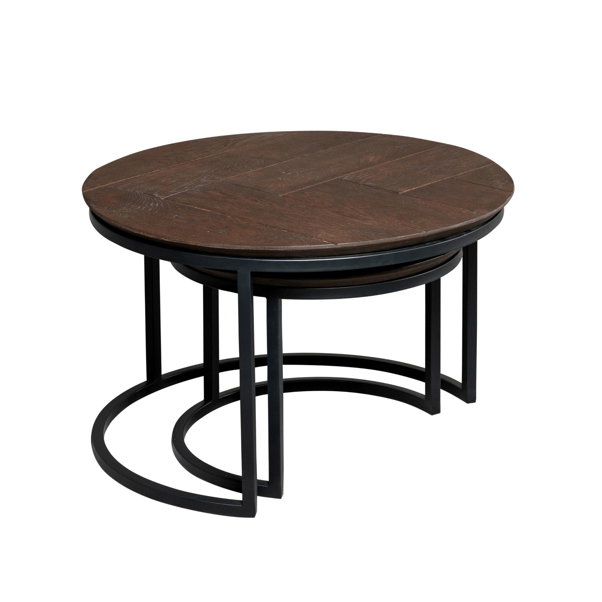 Ronde Salontafel set van 2 donkerbruin Otik | Eikenhout