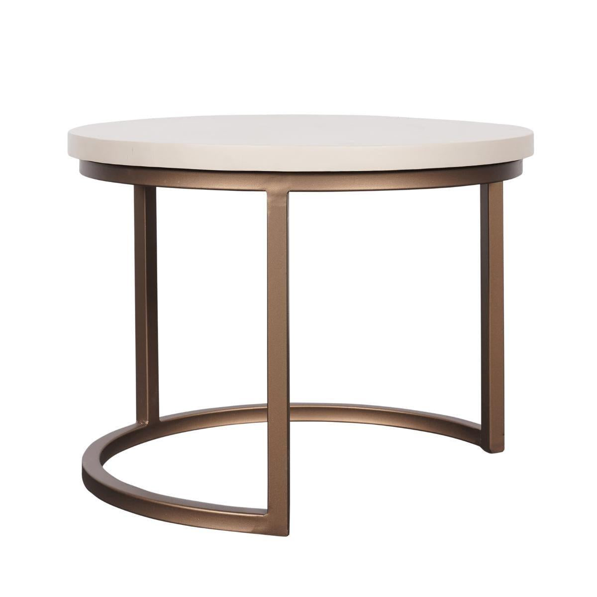 Ronde Salontafel set van 3 | Madison | Zandkleurig blad met koperen onderstel