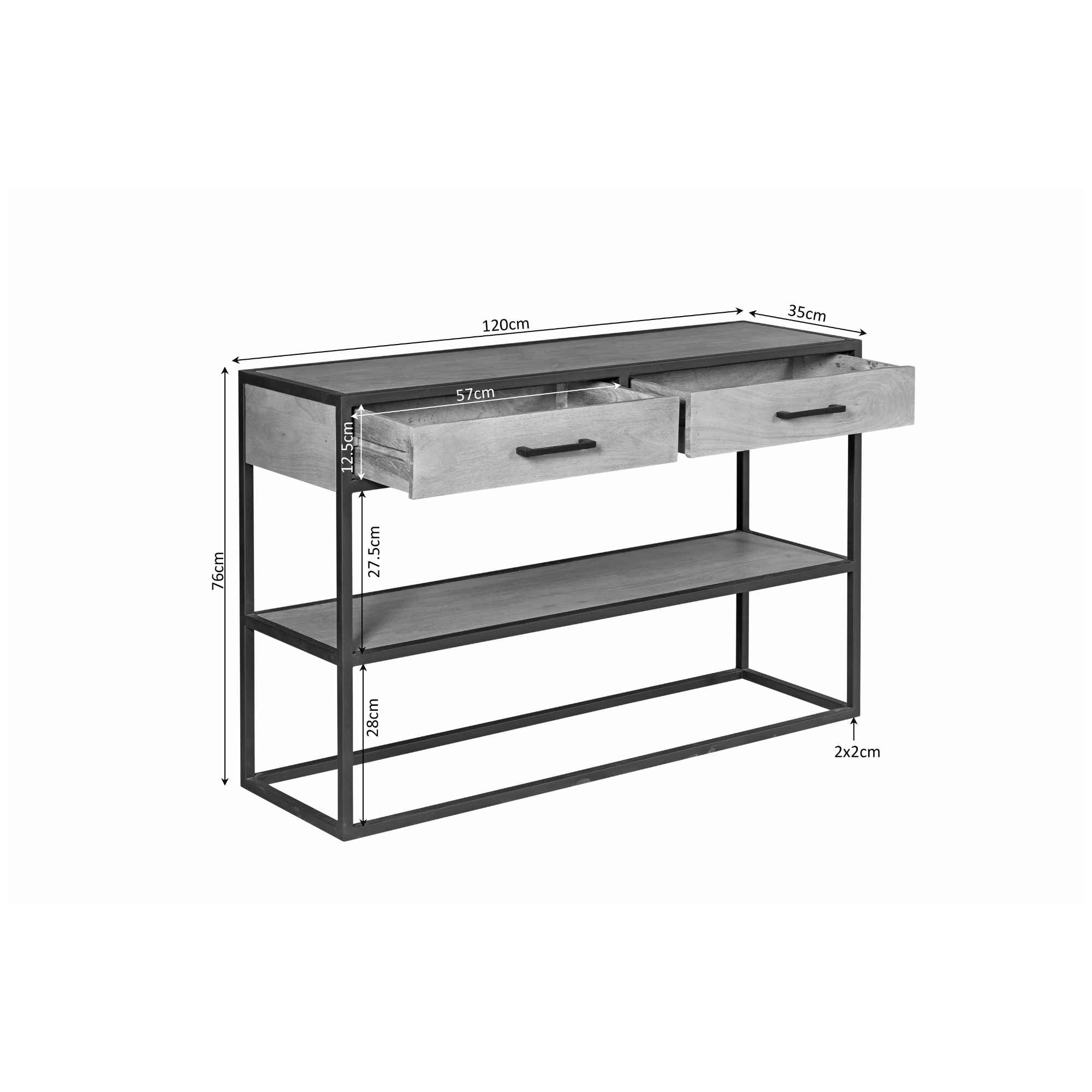 Sidetable met lades Denver | Mangohout en Staal - Industrieelinhuis.nl