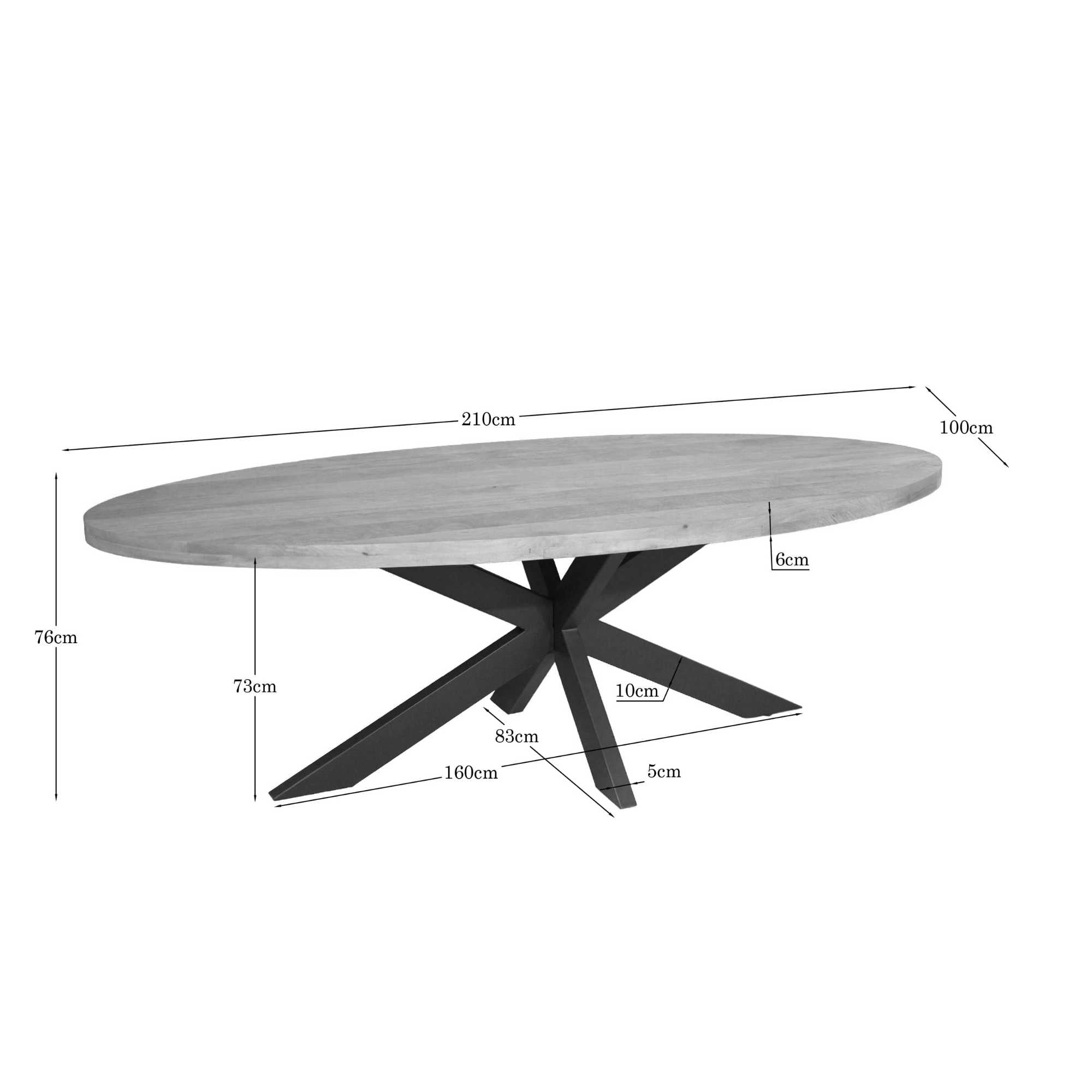 Eettafel Dakota | 210 cm | Ovaal - Industrieelinhuis.nl