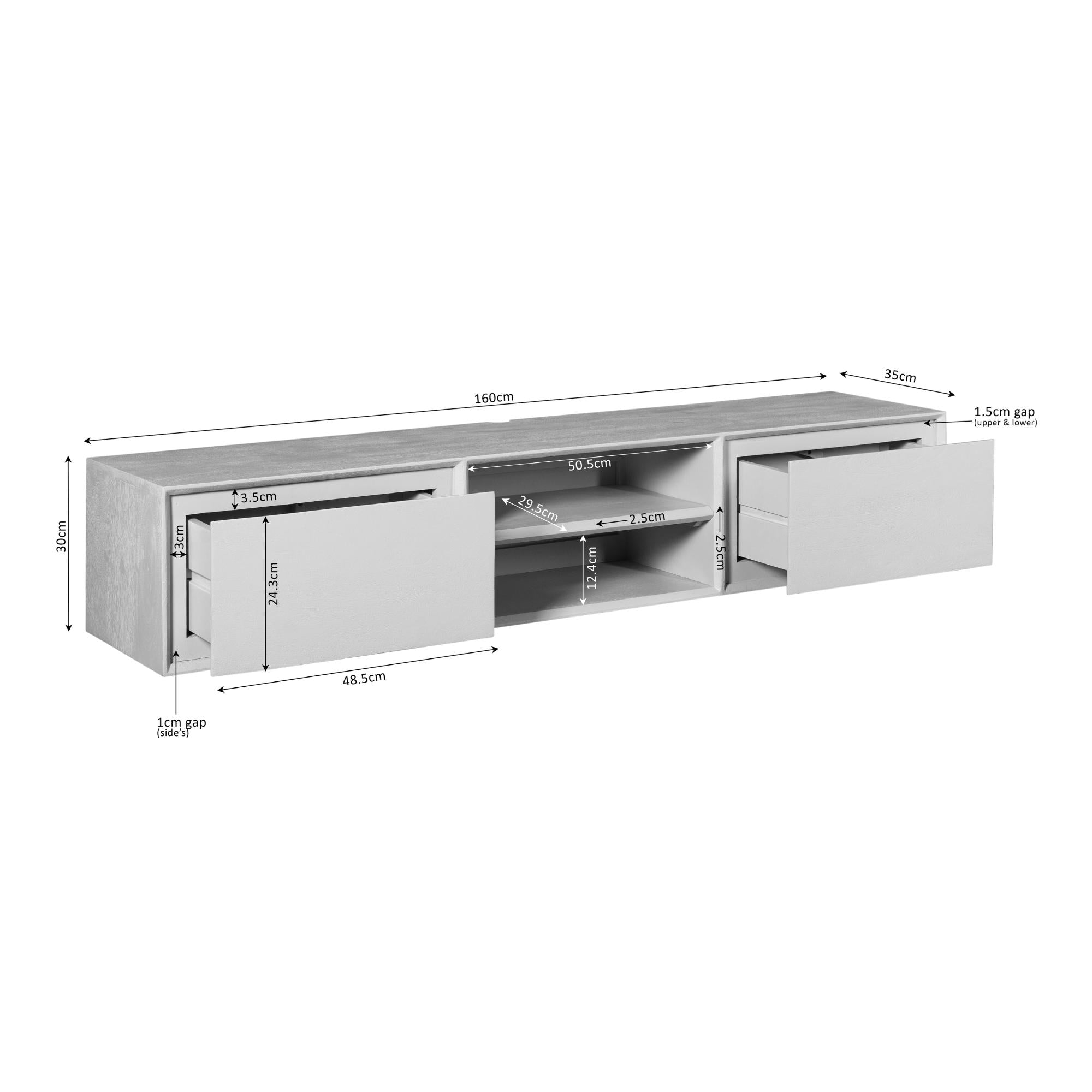 Zwevend tv meubel Ambiance Naturel | 160 cm - Industrieelinhuis.nl