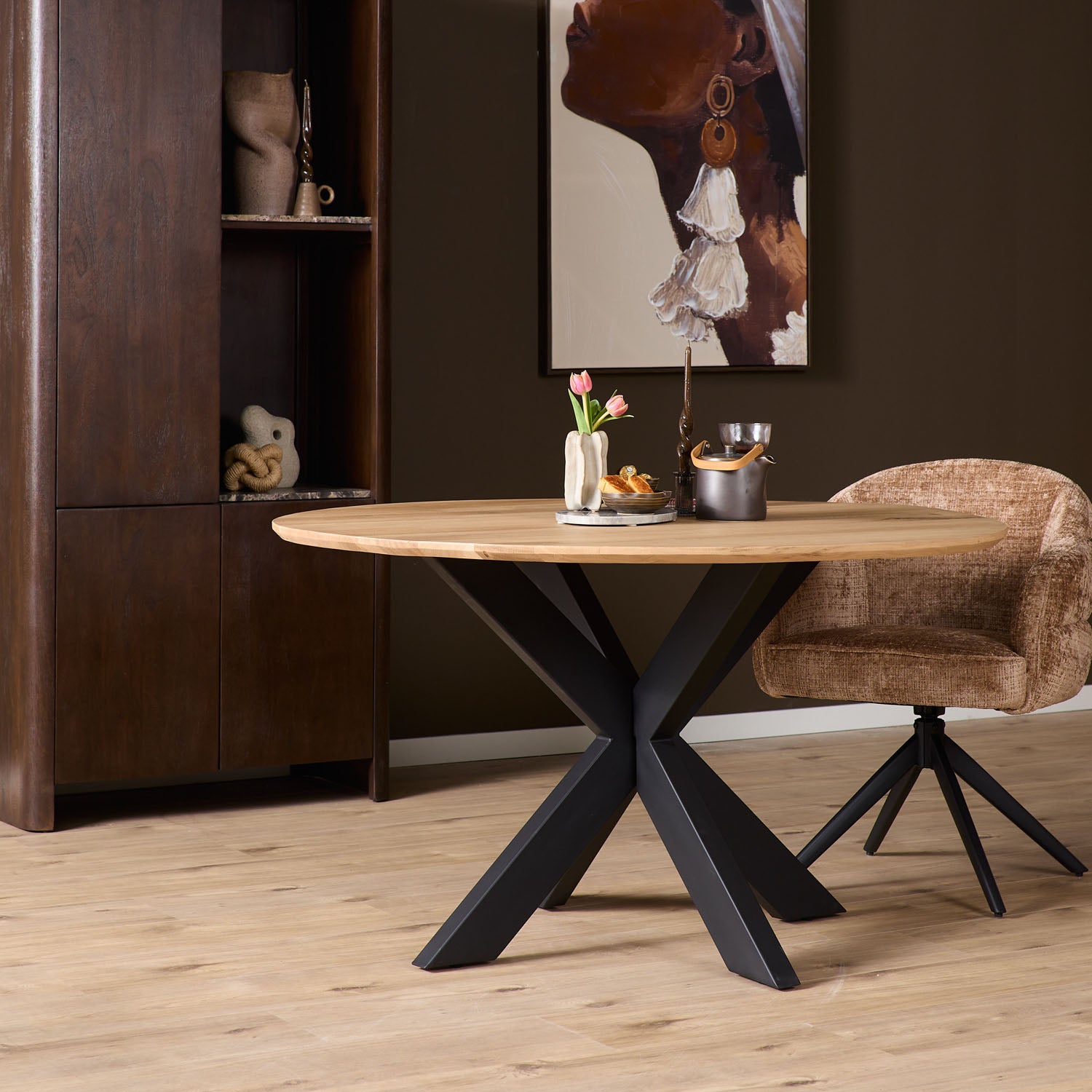 Eiken eettafel Ferris | Rond 110 cm | Naturel - Industrieelinhuis.nl