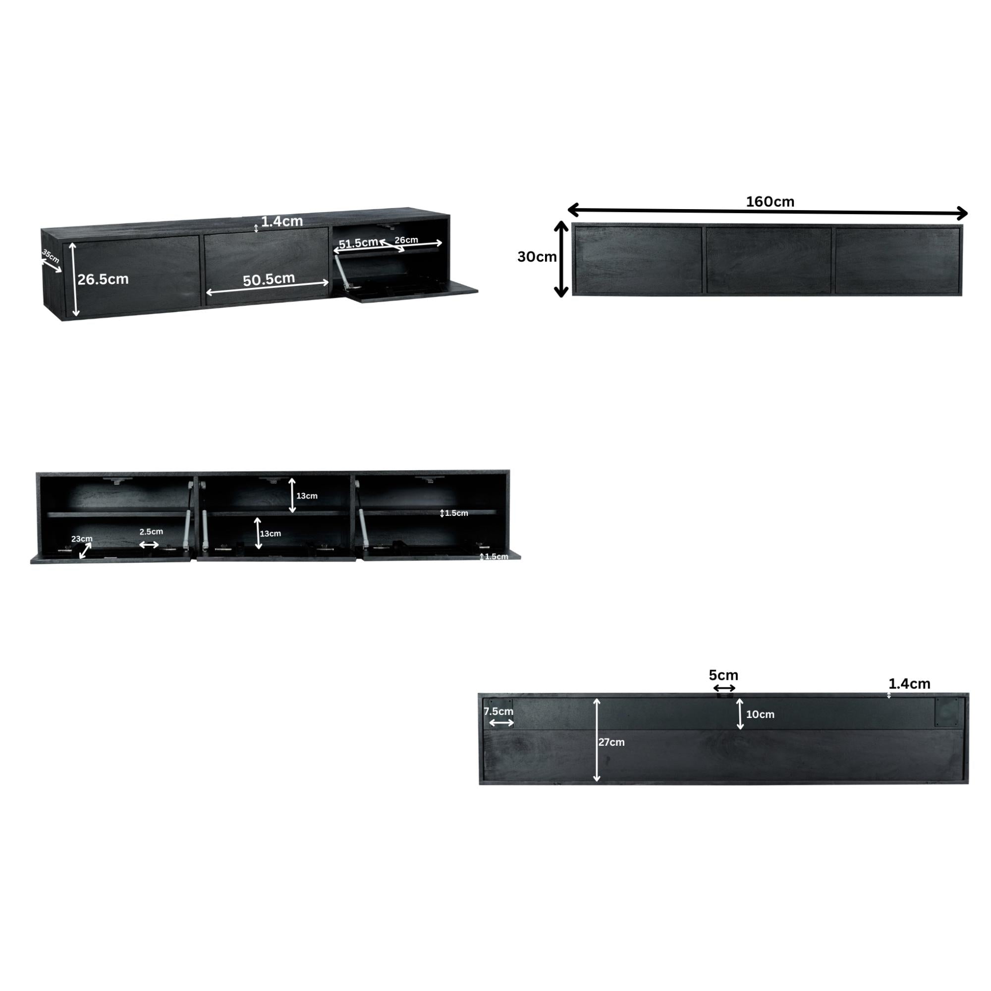 Zwevend tv meubel Vision Black | 160 cm - Industrieelinhuis.nl