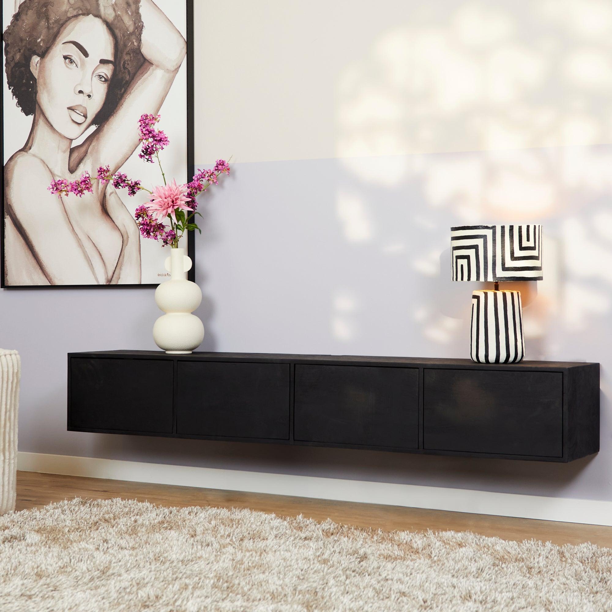Zwevend tv meubel Vision Black | 200 cm - Industrieelinhuis.nl