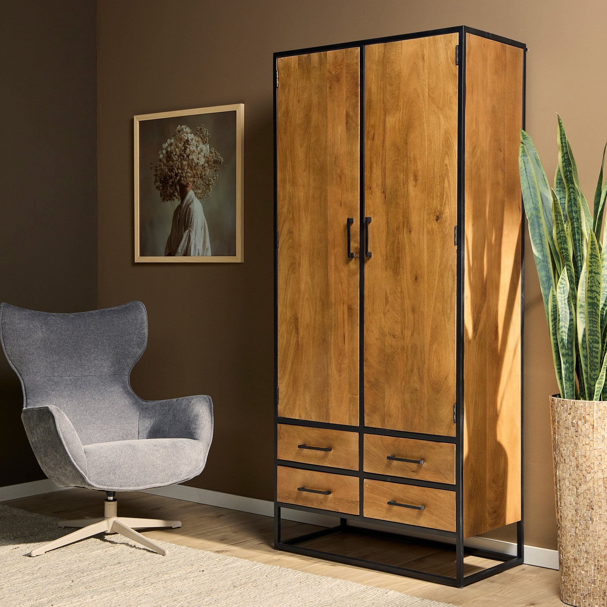Servieskast Denver | Mangohout Staal | 90 cm - Industrieelinhuis.nl