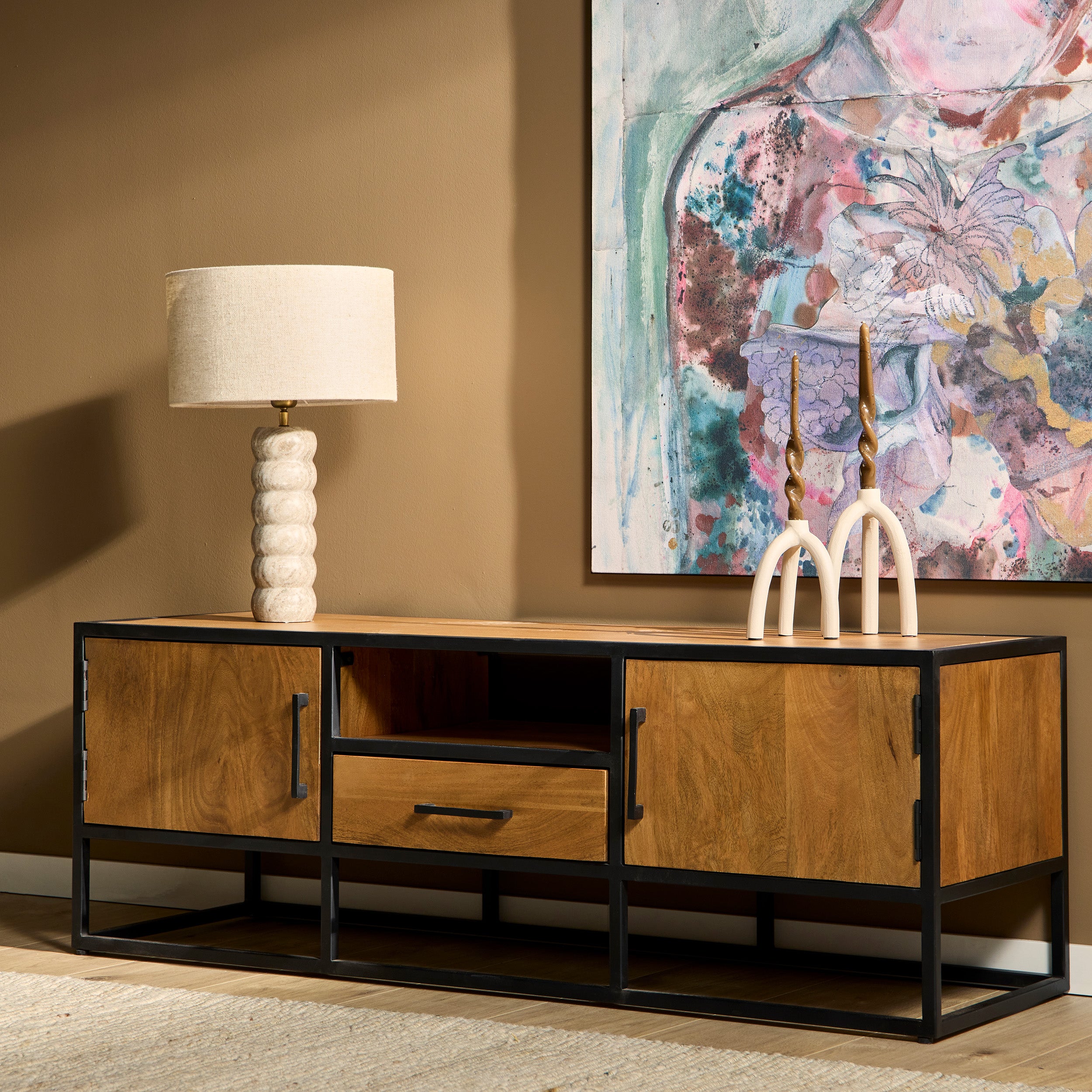 TV -Möbel Denver | Mangoholz und Stahl 145 cm