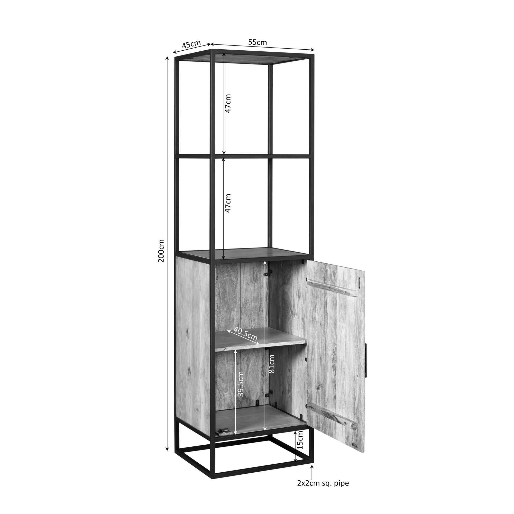 Boekenkast Dakota 1 deur | 55 cm - Industrieelinhuis.nl