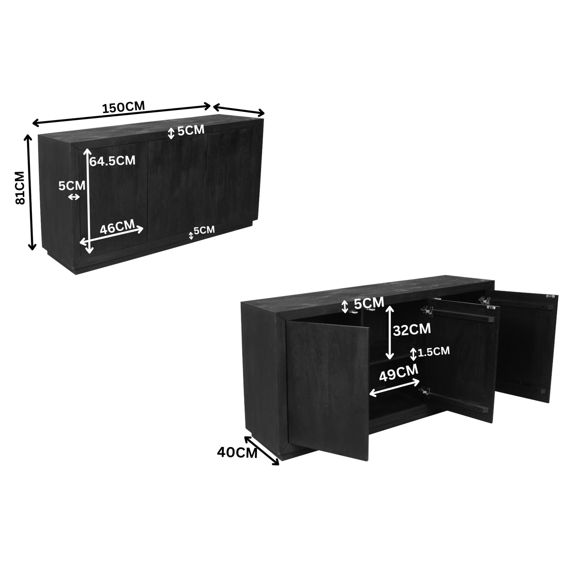 Dressoir Brussel Black | 150 cm - Industrieelinhuis.nl