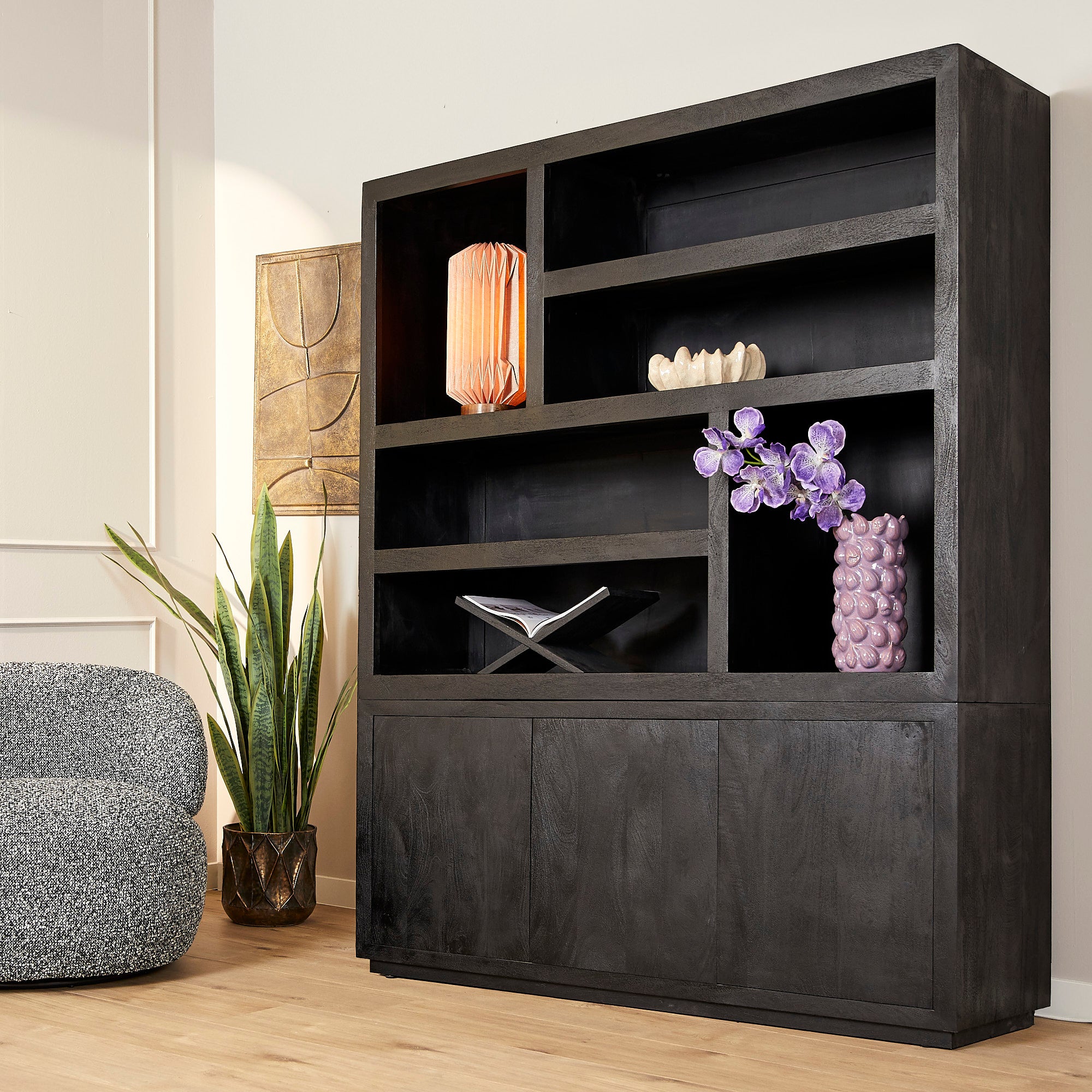 Vakkenkast Brussel Black XL | 160 cm - Industrieelinhuis.nl