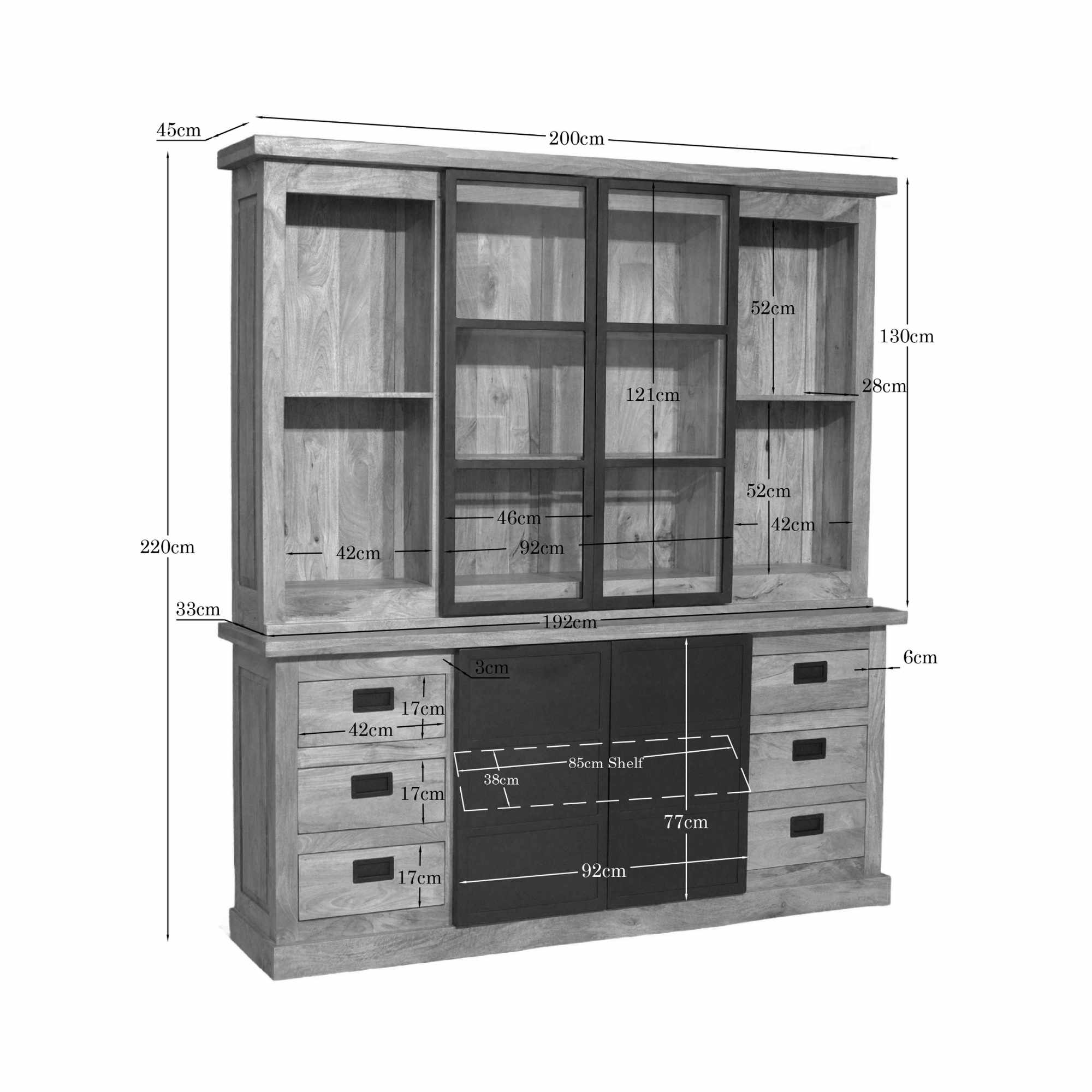 Vitrinekast Noa | 200 cm - Industrieelinhuis.nl