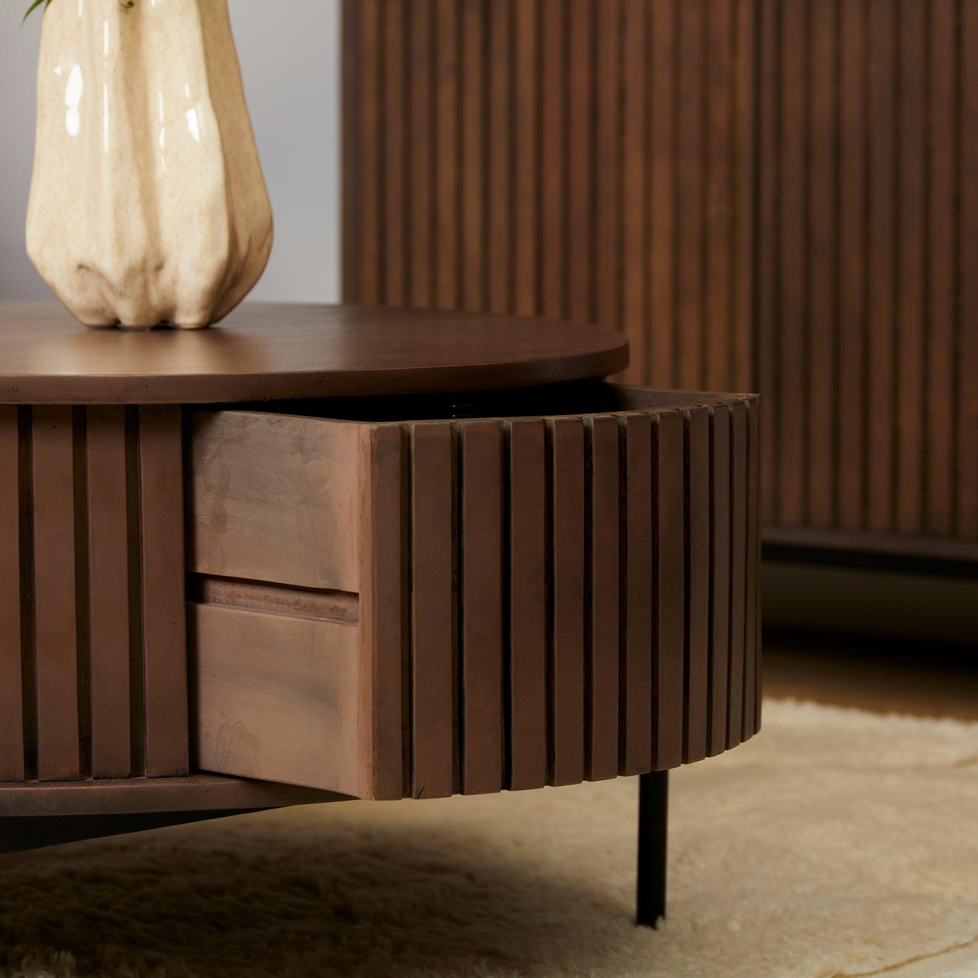 Salontafel Madison Walnut | 80 cm | Rond - Industrieelinhuis.nl