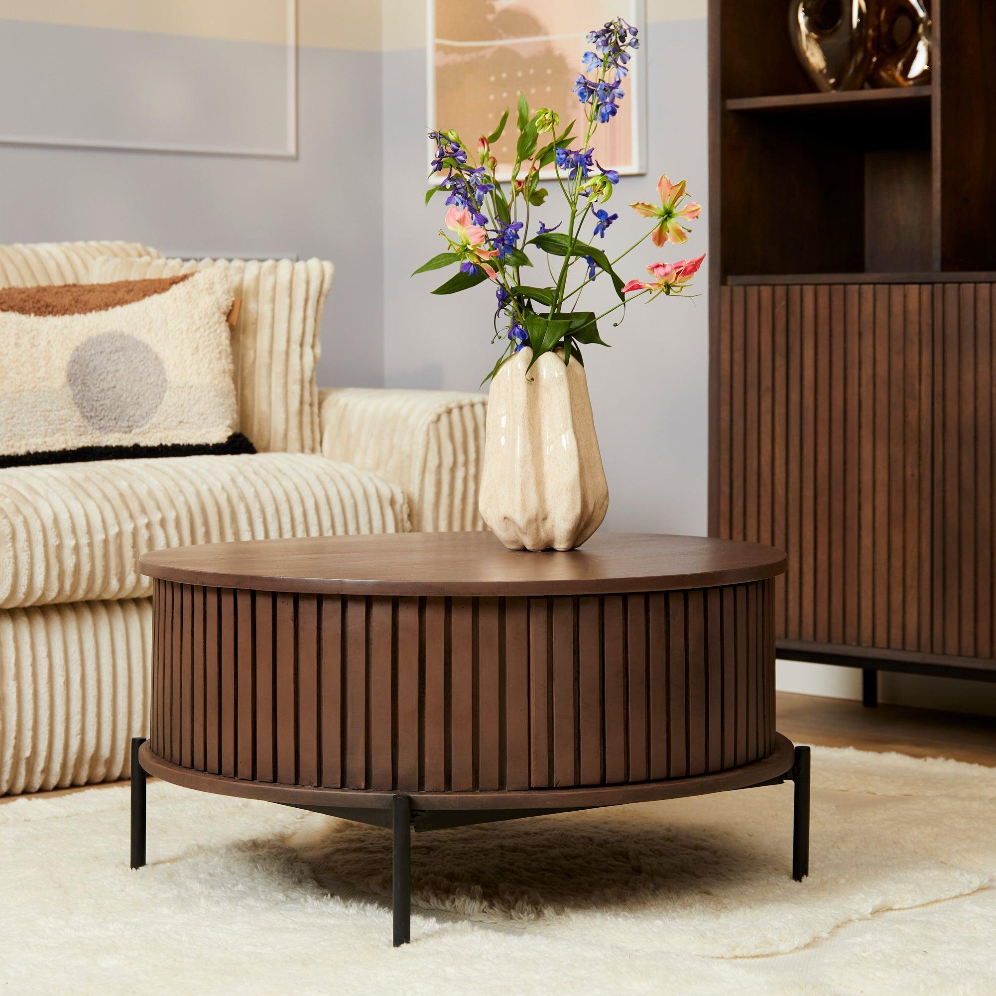 Salontafel Madison Walnut | 80 cm | Rond - Industrieelinhuis.nl