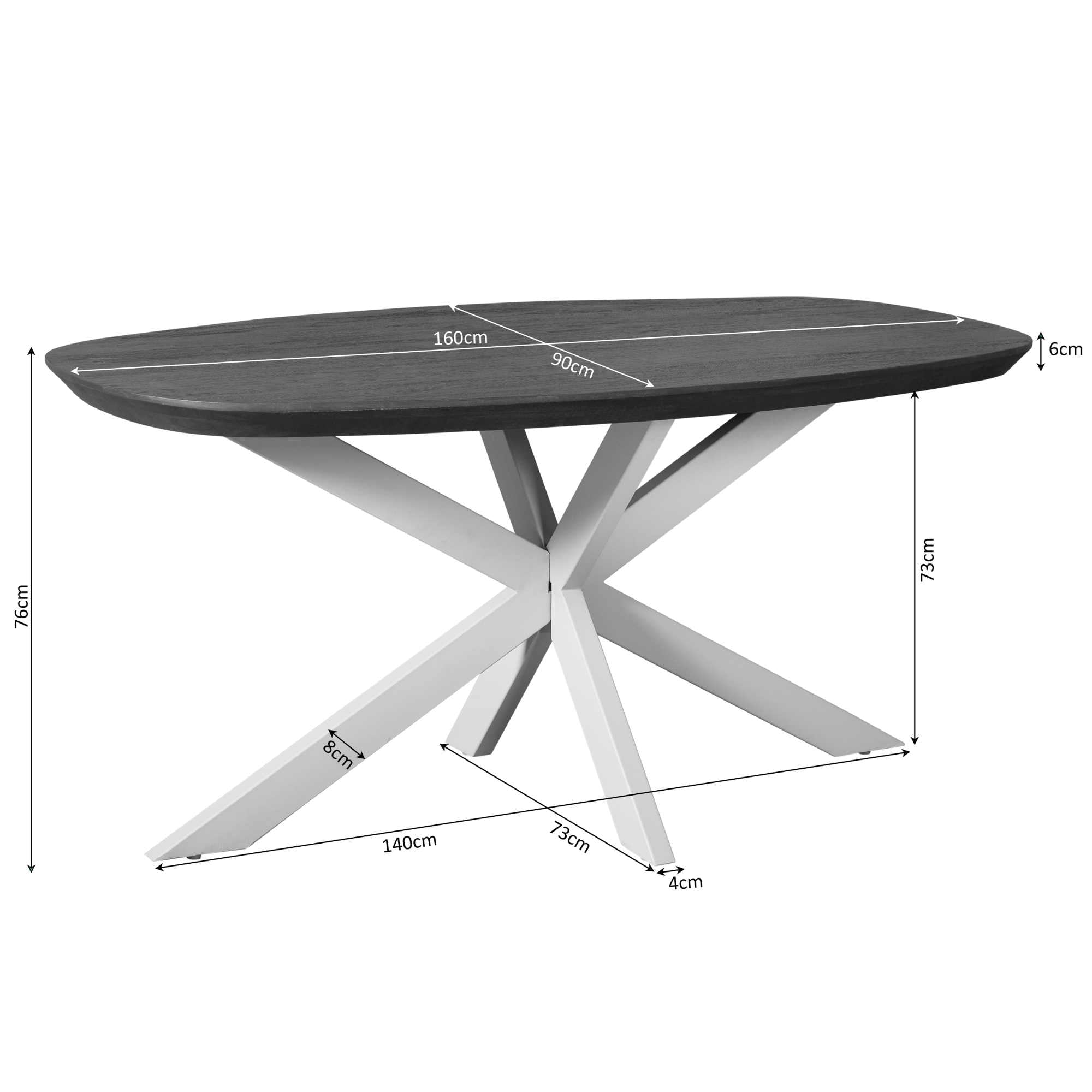 Eettafel Madison Brown | 160 cm | Deens Ovaal | Poot Black - Industrieelinhuis.nl