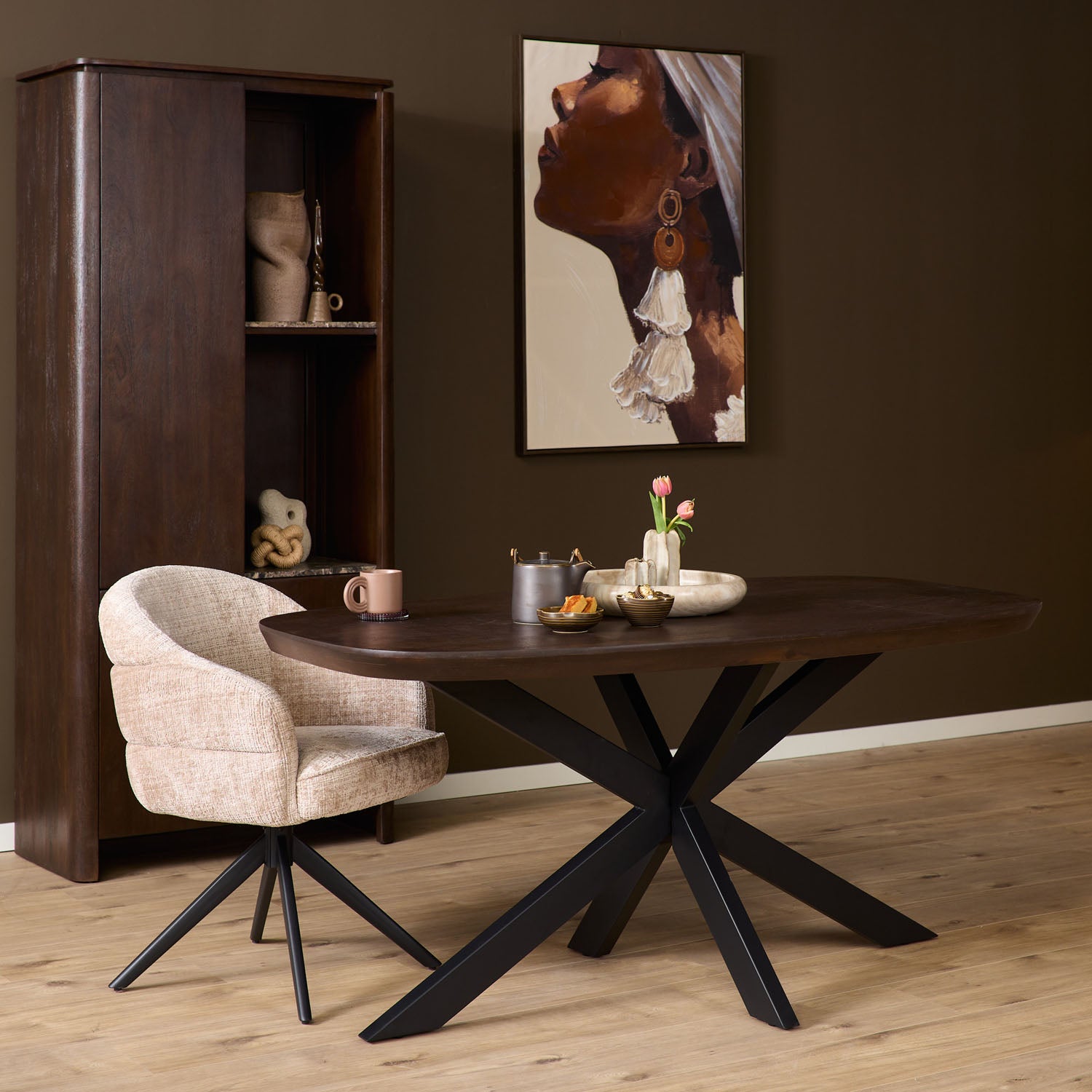 Eettafel Madison Brown | 240 cm | Deens Ovaal | Poot Black - Industrieelinhuis.nl