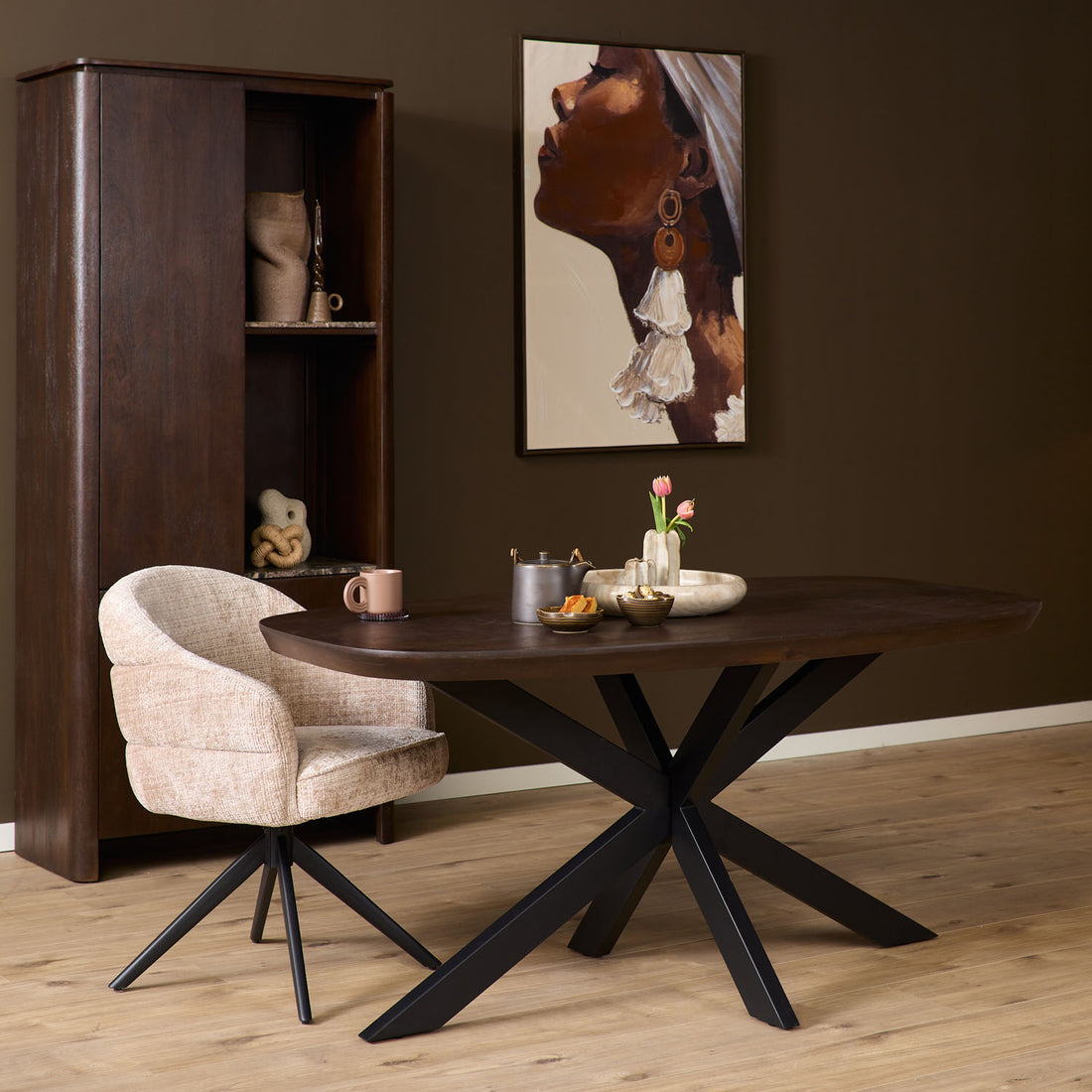 Eettafel Madison Brown | 160 cm | Deens Ovaal | Poot Black - Industrieelinhuis.nl