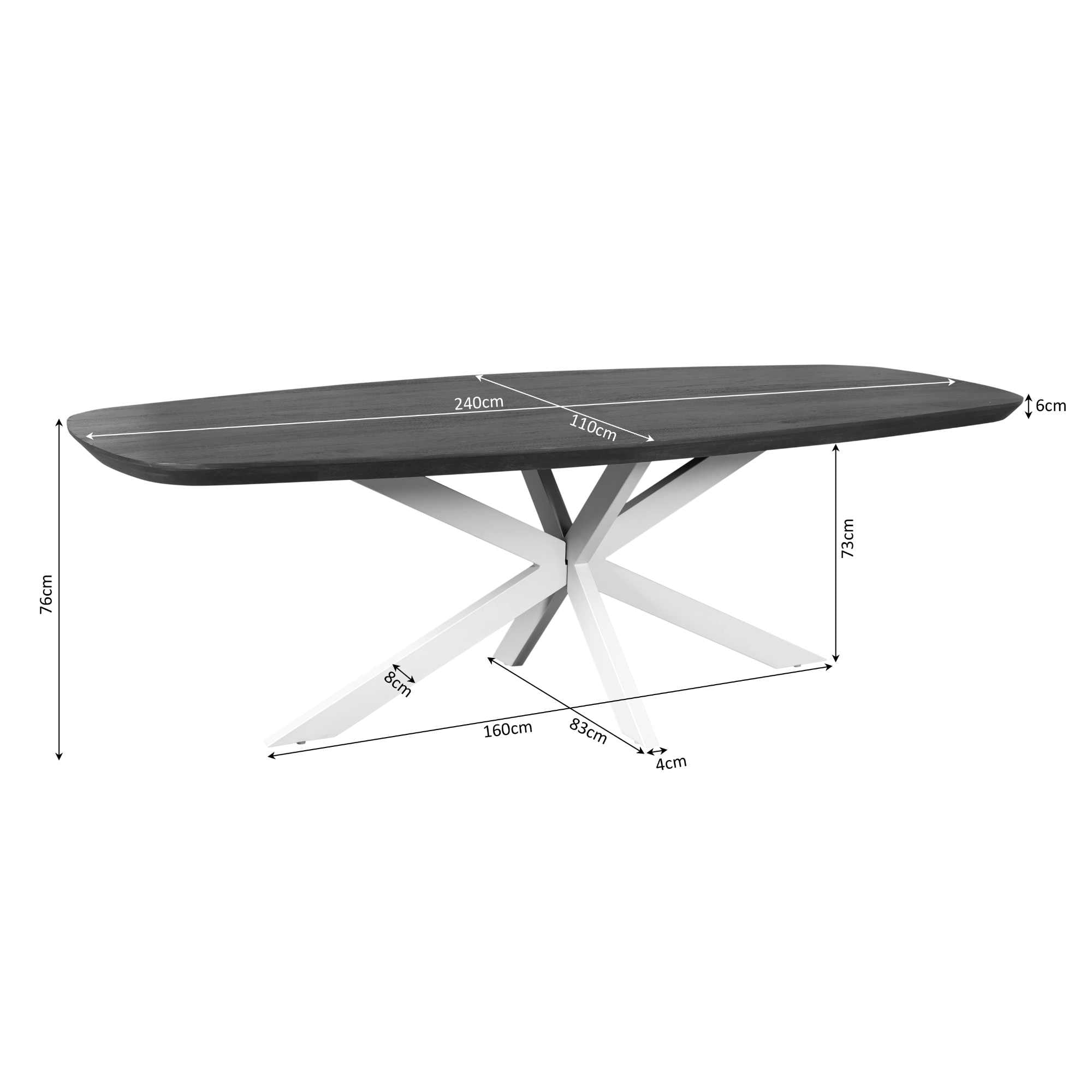 Eettafel Madison Brown | 240 cm | Deens Ovaal | Poot Black - Industrieelinhuis.nl