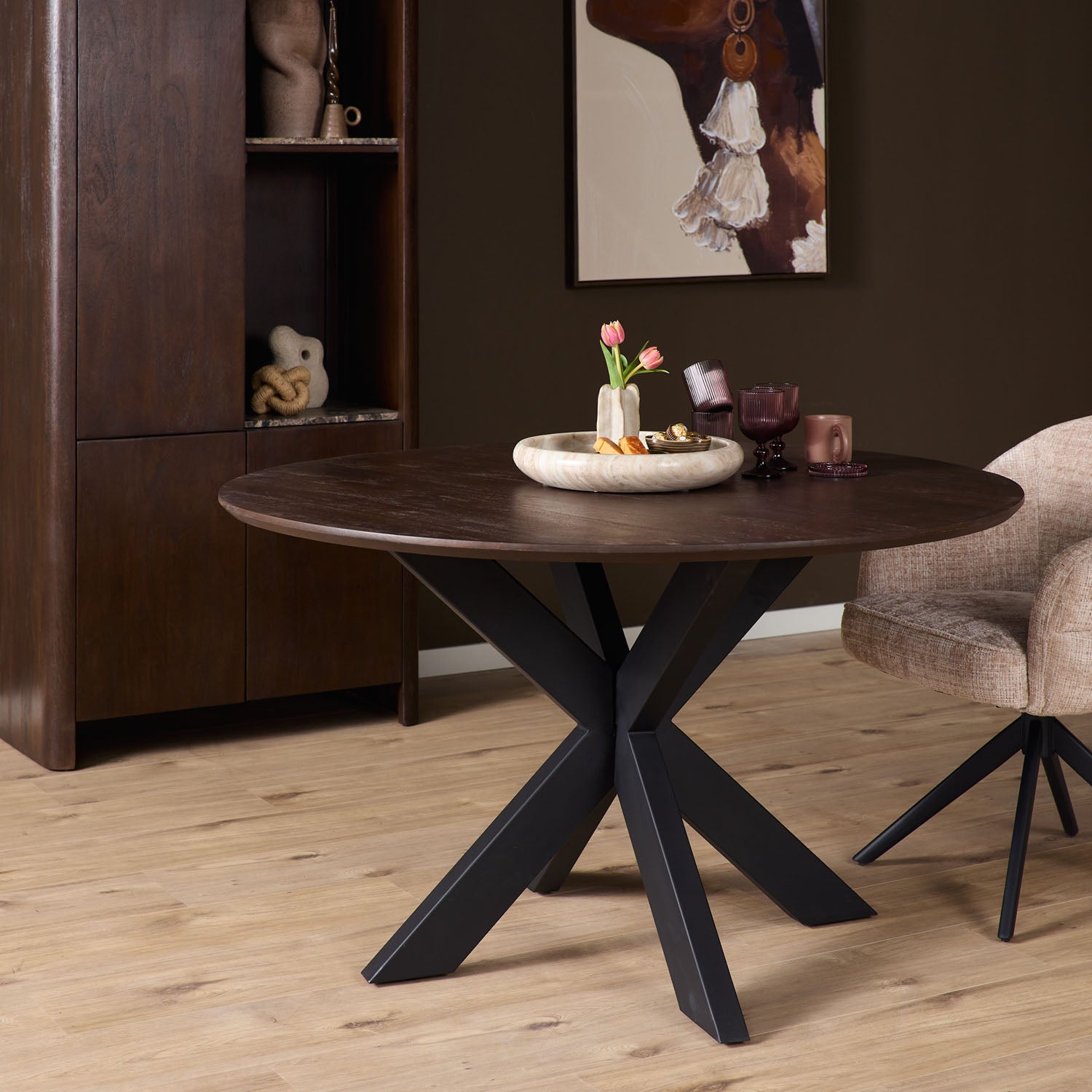 Eettafel Madison Brown | 150 cm | Poot Black - Industrieelinhuis.nl