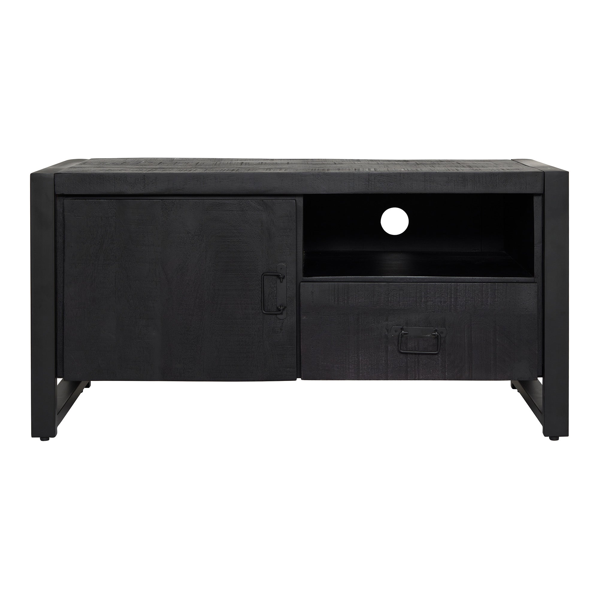 Tv meubel Boaz Black met een deur en open vak | 110 cm - Industrieelinhuis.nl