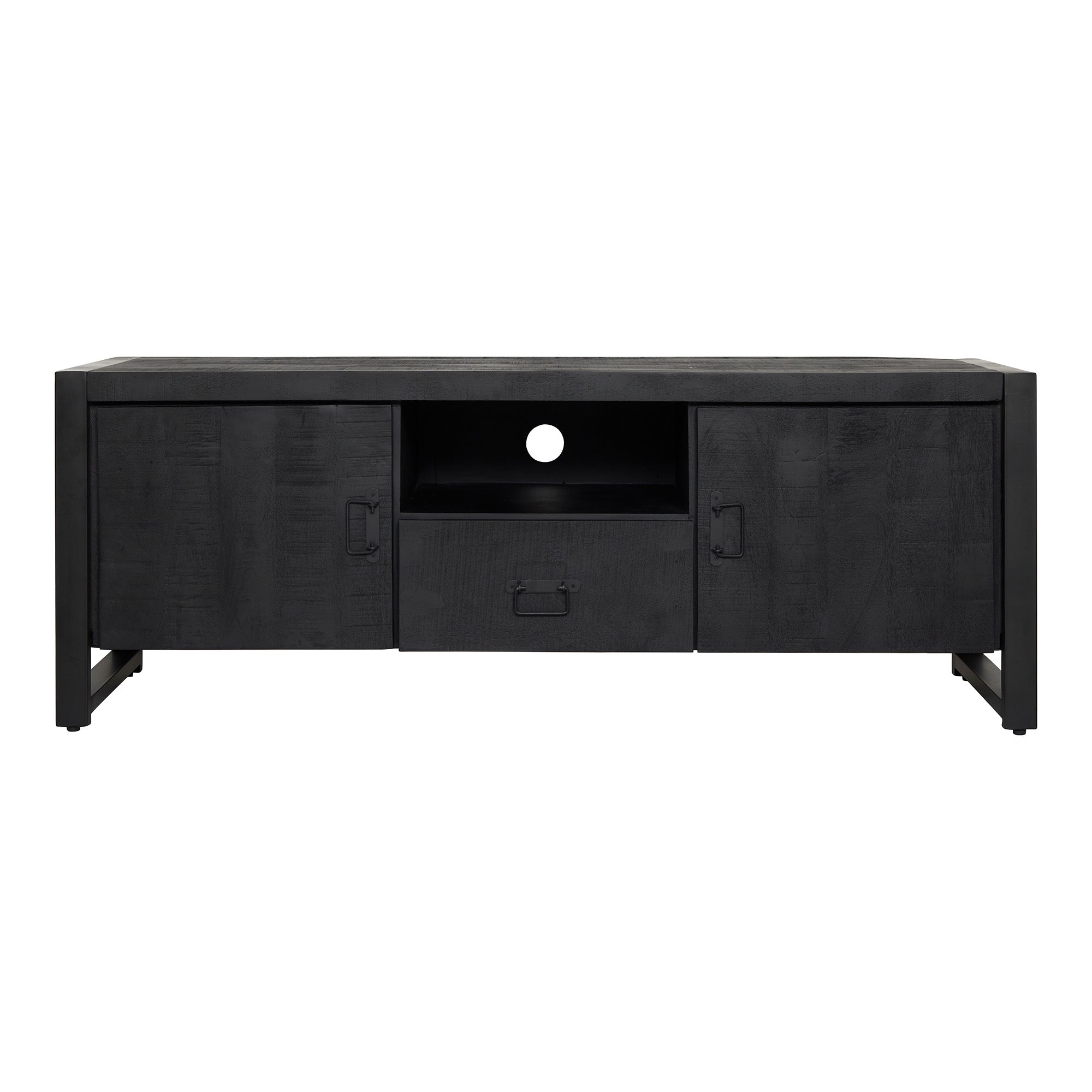 Tv meubel Boaz Black met deuren en een lade | 150 cm - Industrieelinhuis.nl