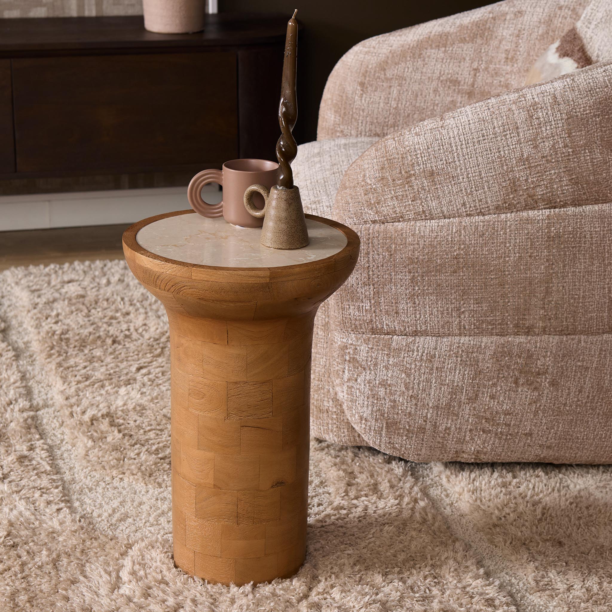 Bijzettafel Zoë Naturel Travertin 33 cm - Industrieelinhuis.nl
