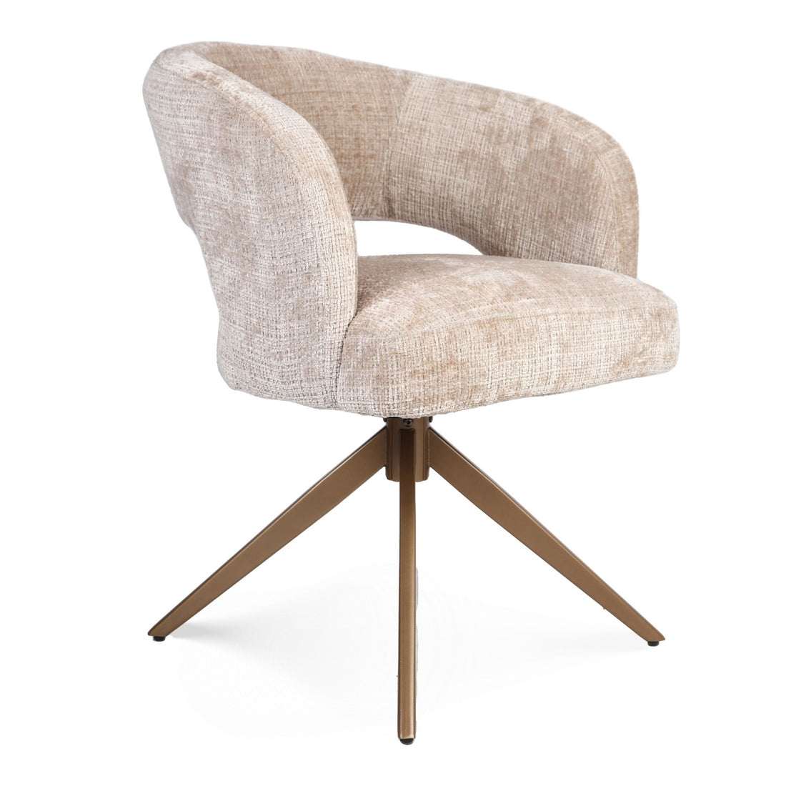 Eetkamerstoel Demi | Beige | Poot Bronze | Met armleuning - Industrieelinhuis.nl