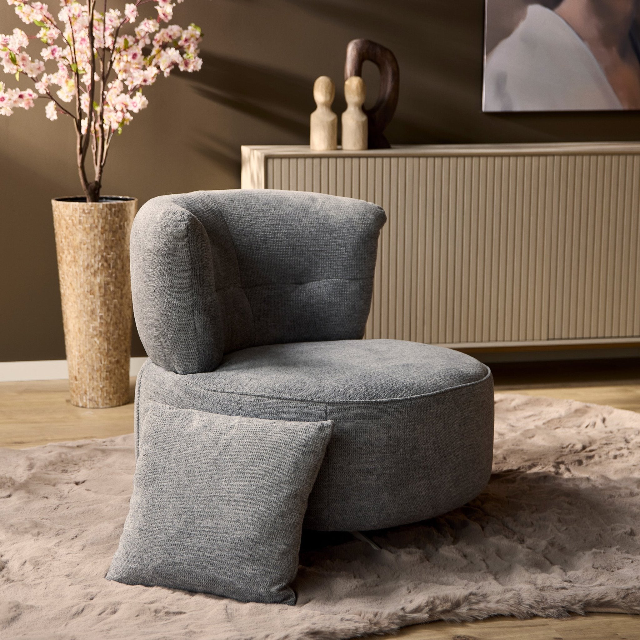 Ronde Fauteuil Fien Grijs - Industrieelinhuis.nl