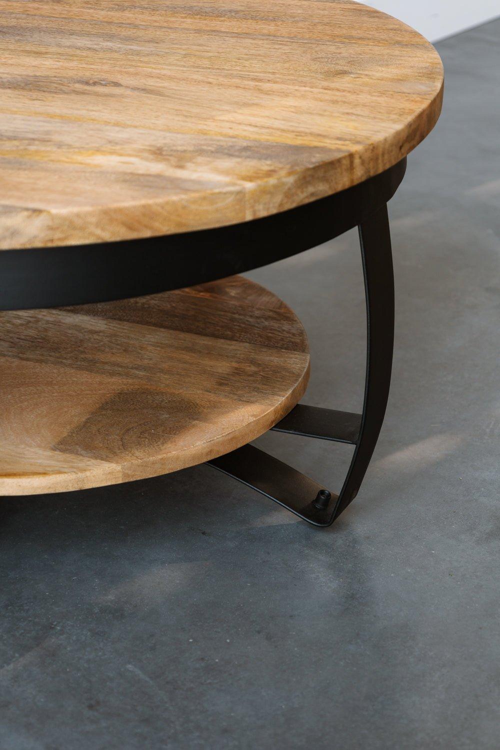 Salontafel Rond Industrieel Design | Mangohout en Staal | 65x34cm