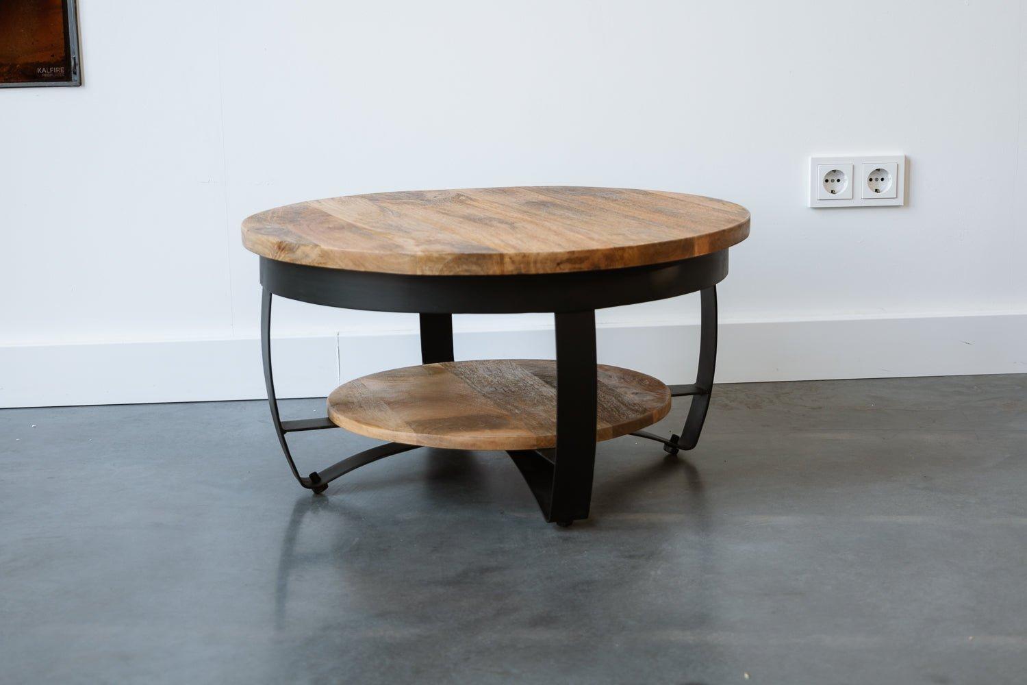 Salontafel Rond Industrieel Design | Mangohout en Staal | 65x34cm