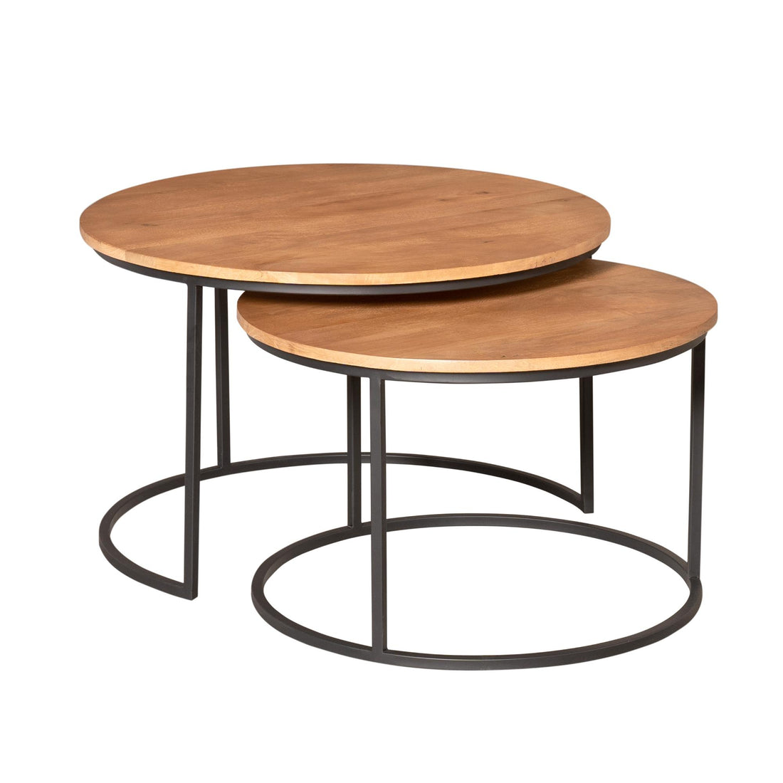 Salontafel set van 2 Madison | Mangohout met zwart staal | Industrieel