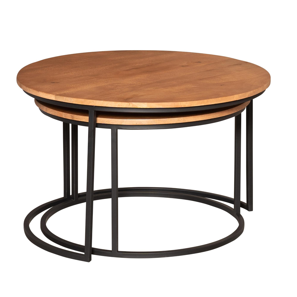 Salontafel set van 2 Madison | Mangohout met zwart staal | Industrieel
