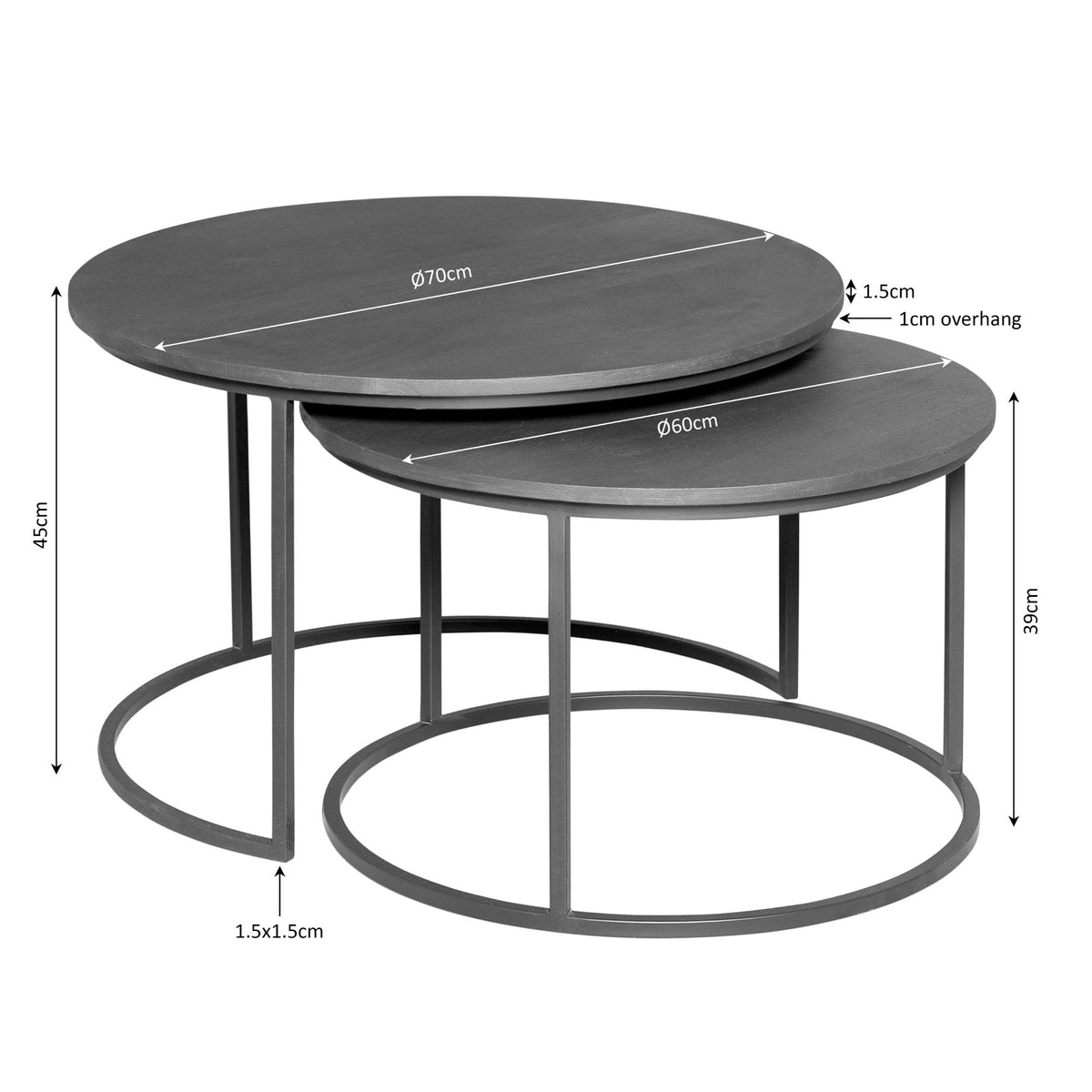Salontafel set van 2 Madison | Mangohout met zwart staal | Industrieel