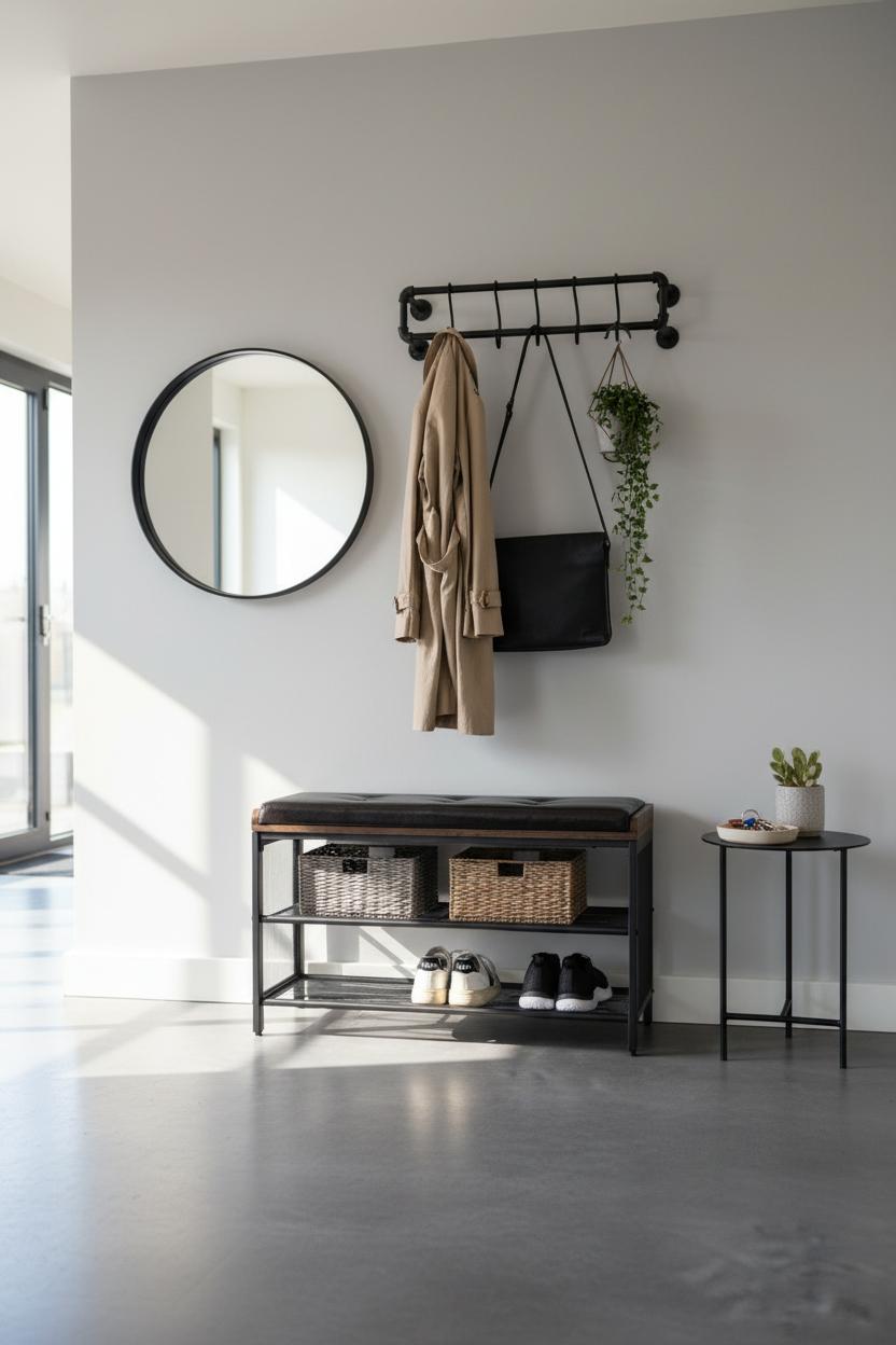 Schoenenrek industrieel met bank | Houtlook en Staal | 80x30x48cm