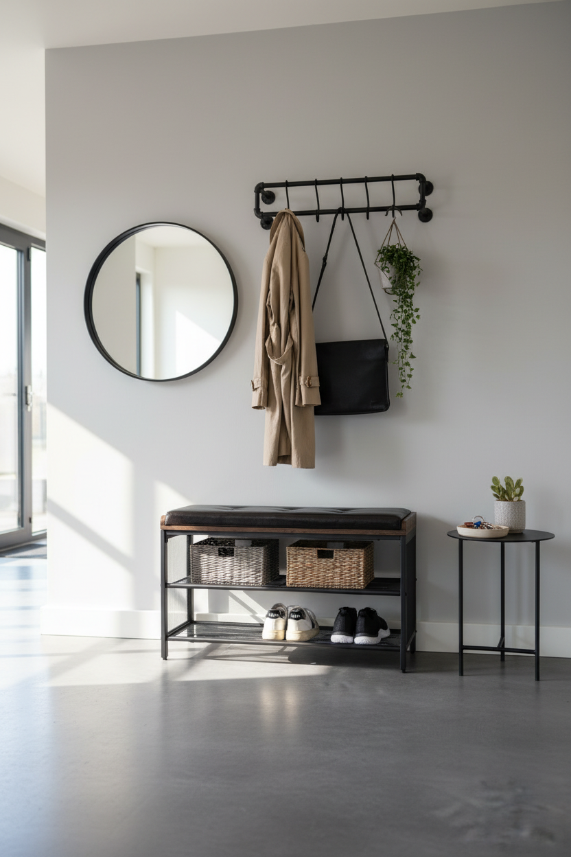 Schoenenrek industrieel met bank | Houtlook en Staal | 80x30x48cm