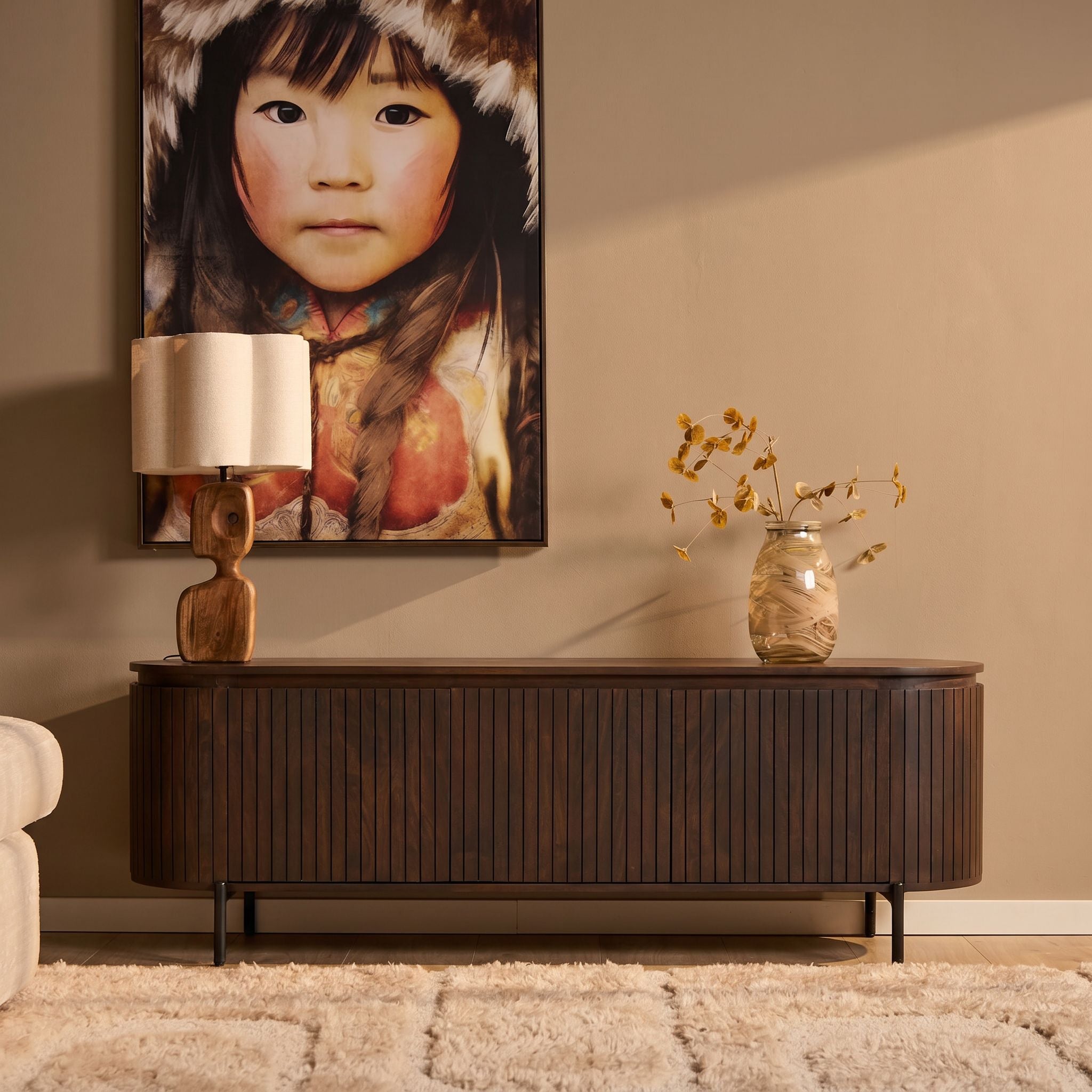 Ovale eettafel Solana Bruin Mangohout 210 cm