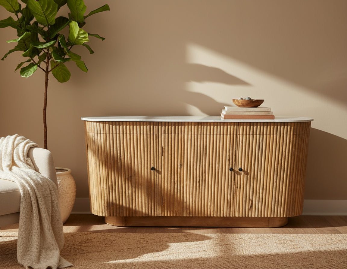 Dressoir kast Ubud Marmer met deuren Bali stijl | 175x45x90cm - Industrieelinhuis.nl