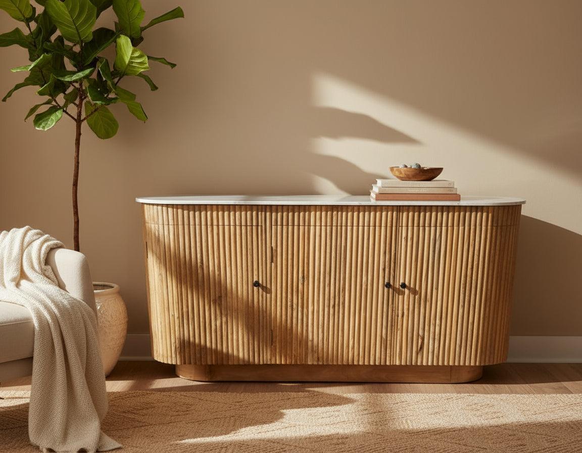 Dressoir kast Ubud Marmer met deuren Bali stijl | 175x45x90cm - Industrieelinhuis.nl