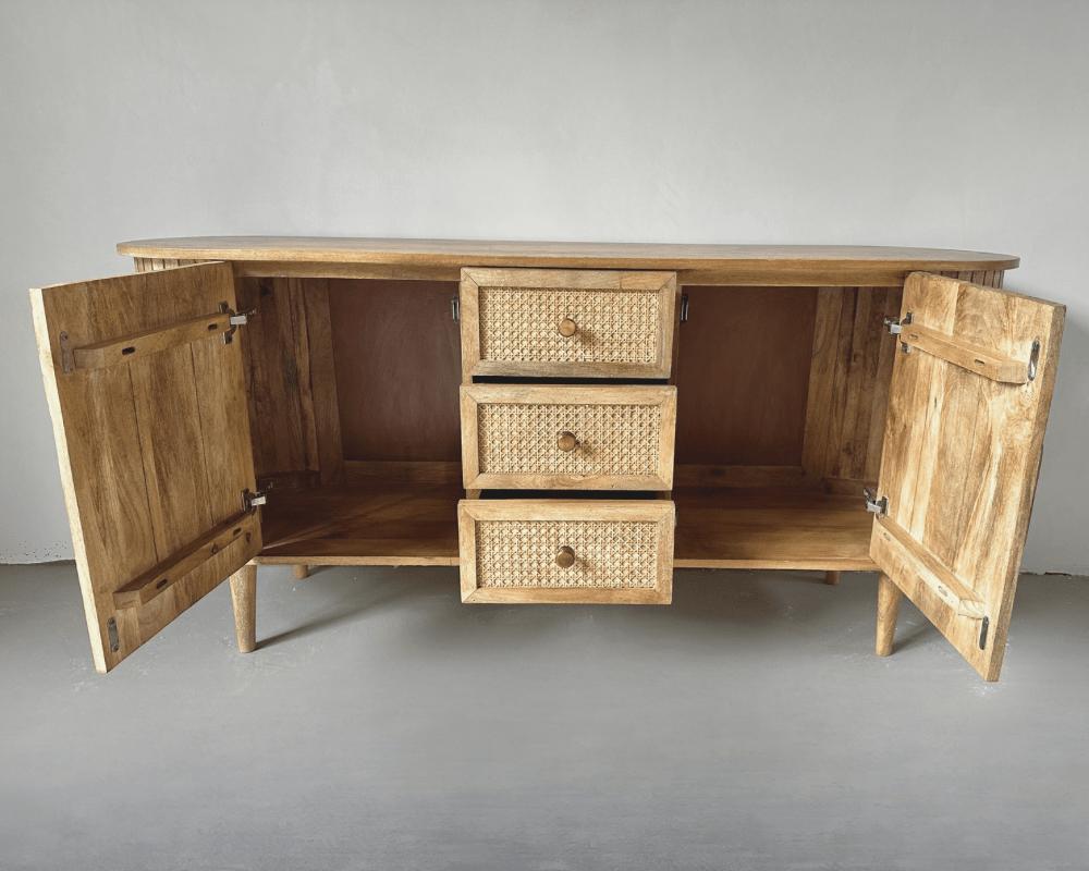Dressoir kast Ubud rotan met lades en deuren Bali stijl | 160x42x70cm - Industrieelinhuis.nl